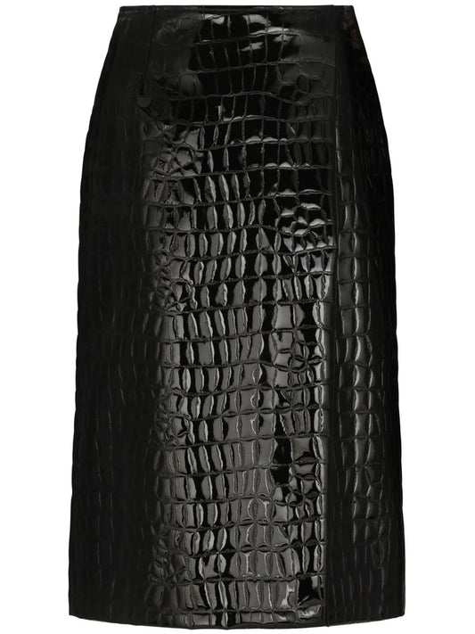 alligator-print silk-blend skirt