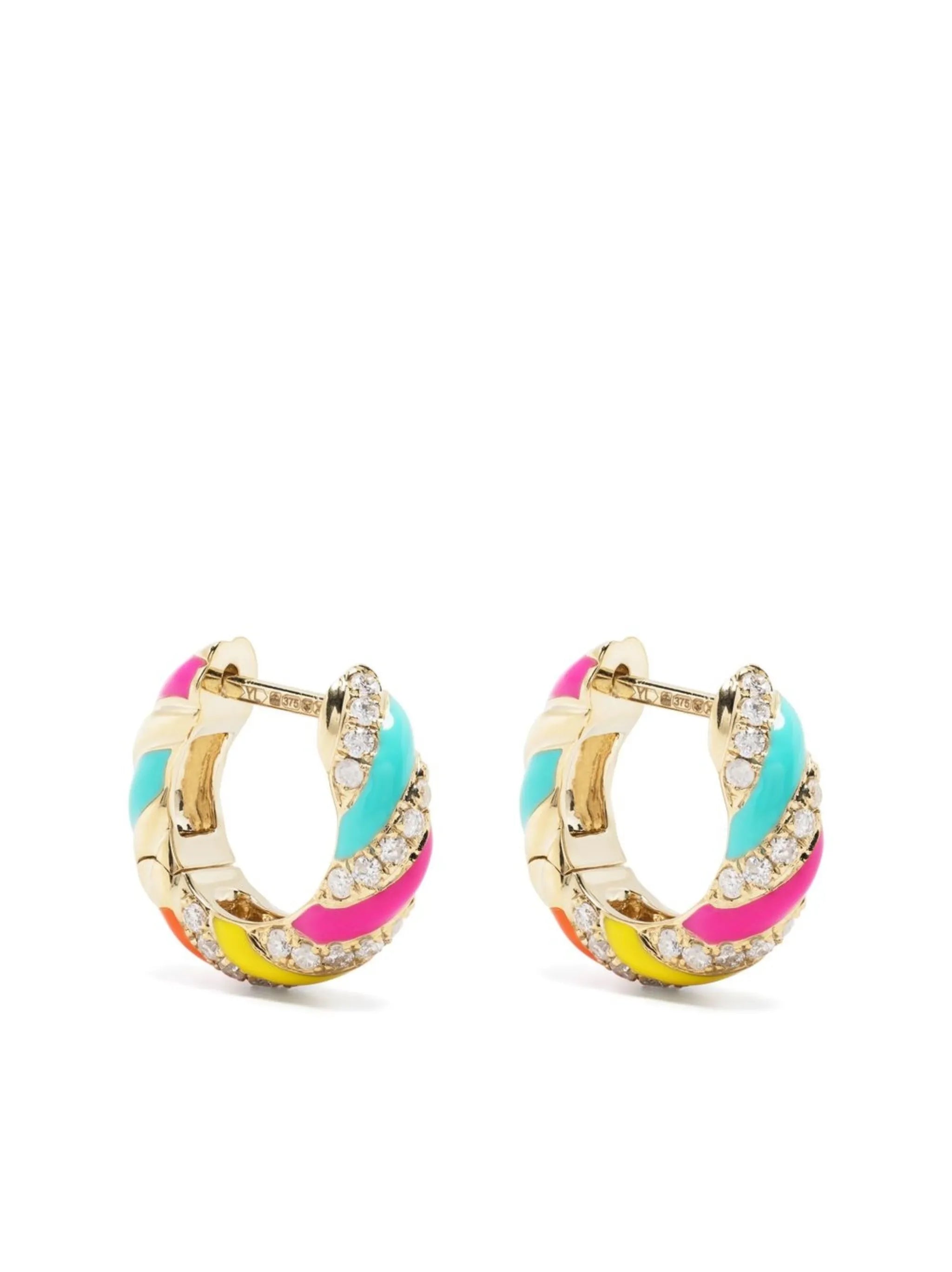 9kt yellow gold diamond huggie hoops