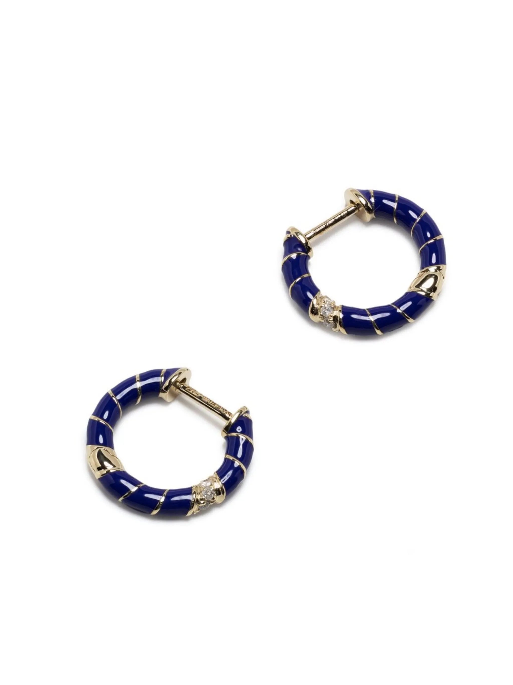 9kt yellow gold diamond and enamel hoop earring