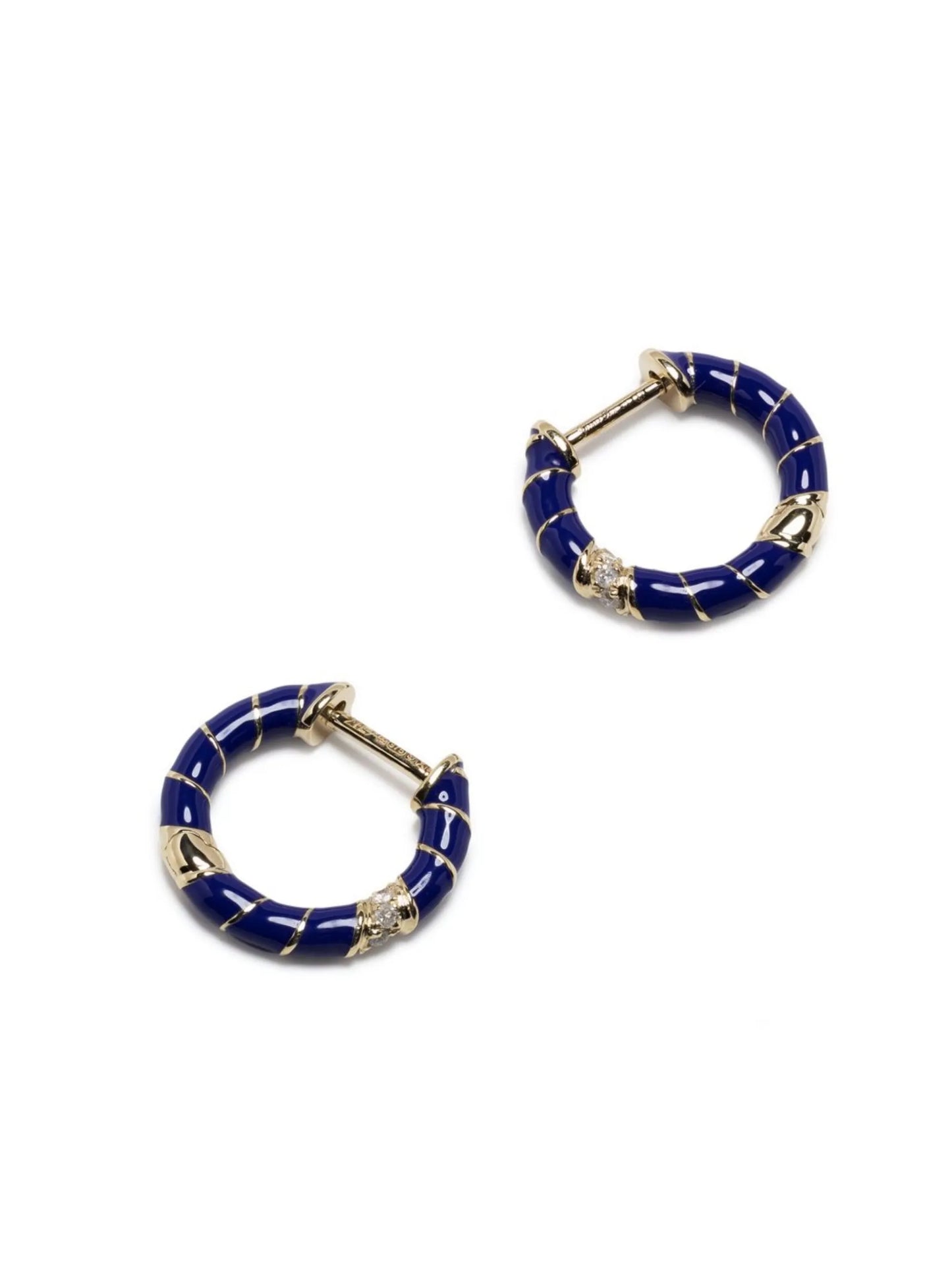 9kt yellow gold diamond and enamel hoop earring