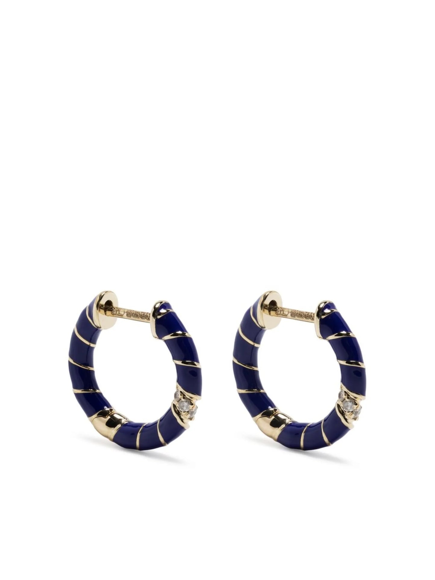 9kt yellow gold diamond and enamel hoop earring