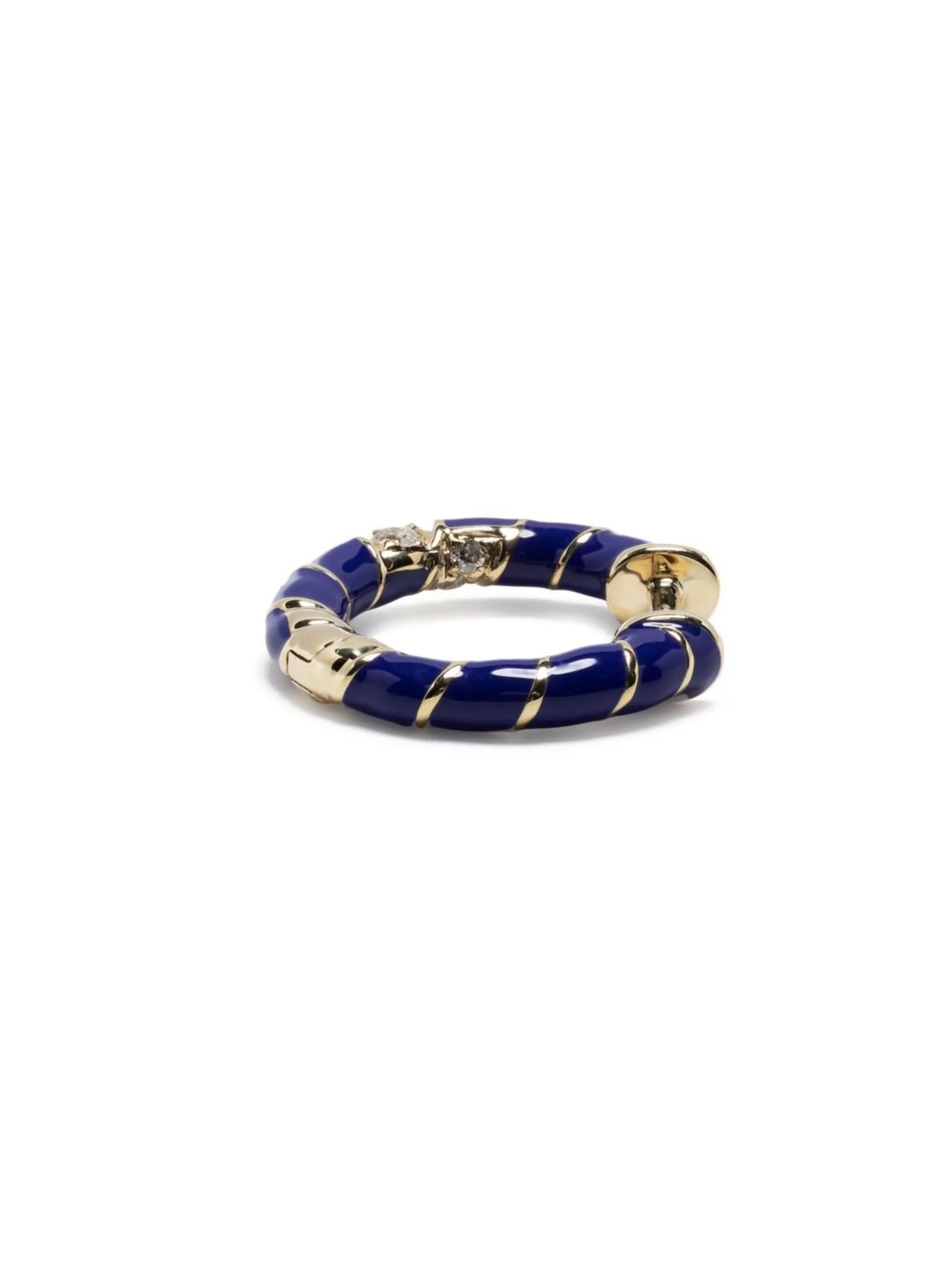 9kt yellow gold diamond and enamel hoop earring