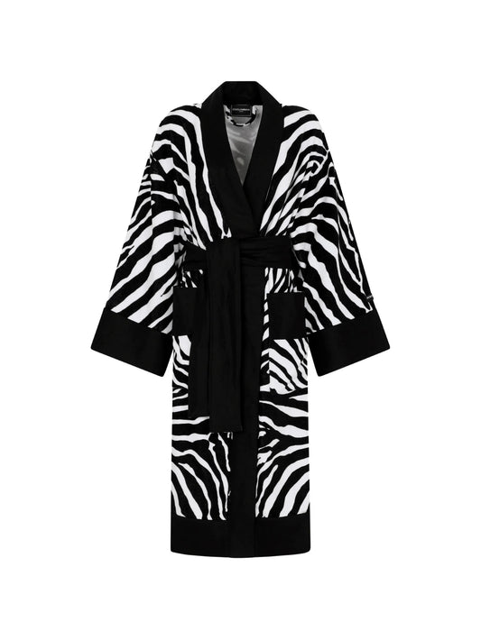 zebra-print terry cotton bath robe