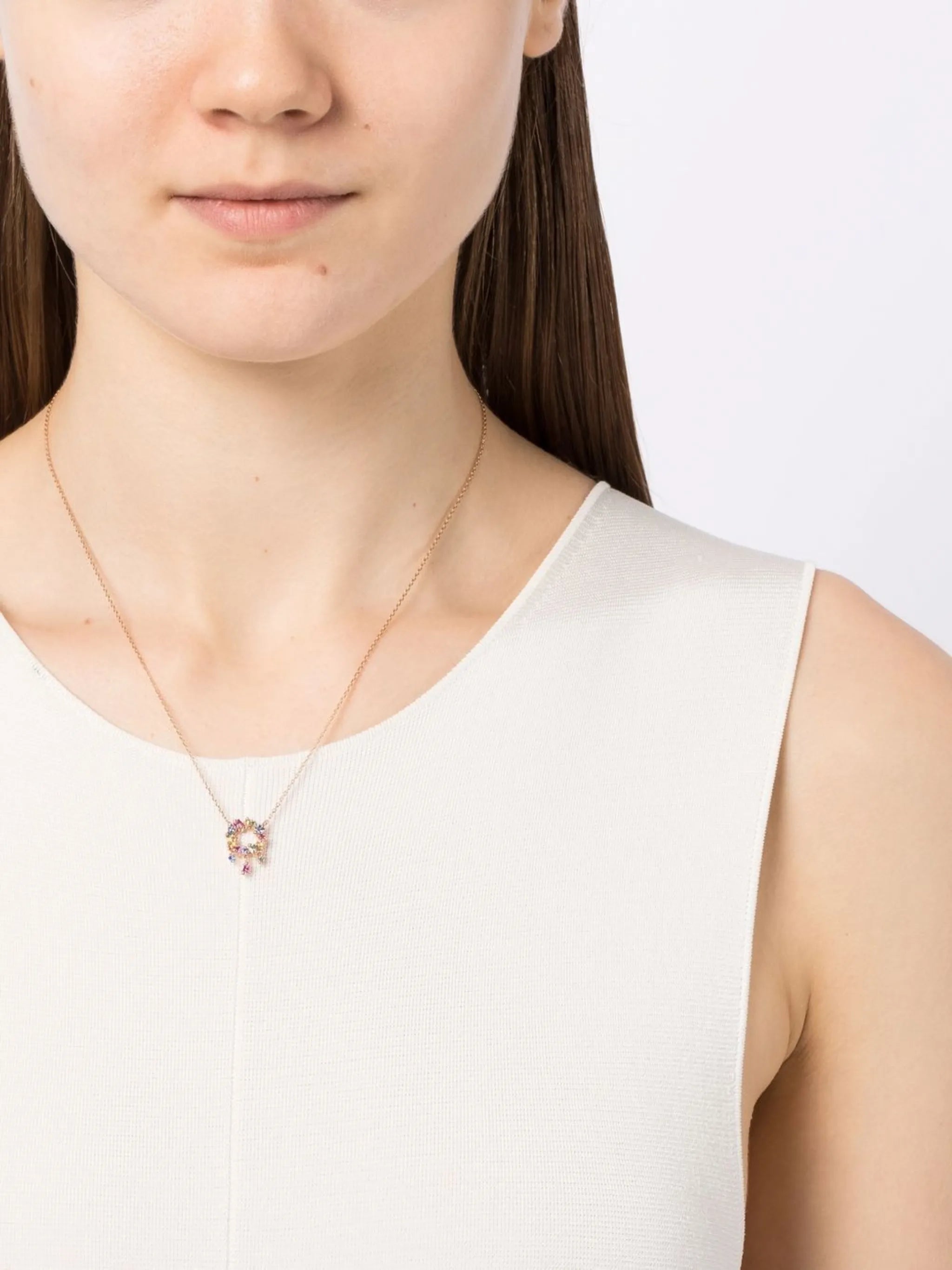 18kt rose gold Princess Rainbow mini sapphire cascade necklace