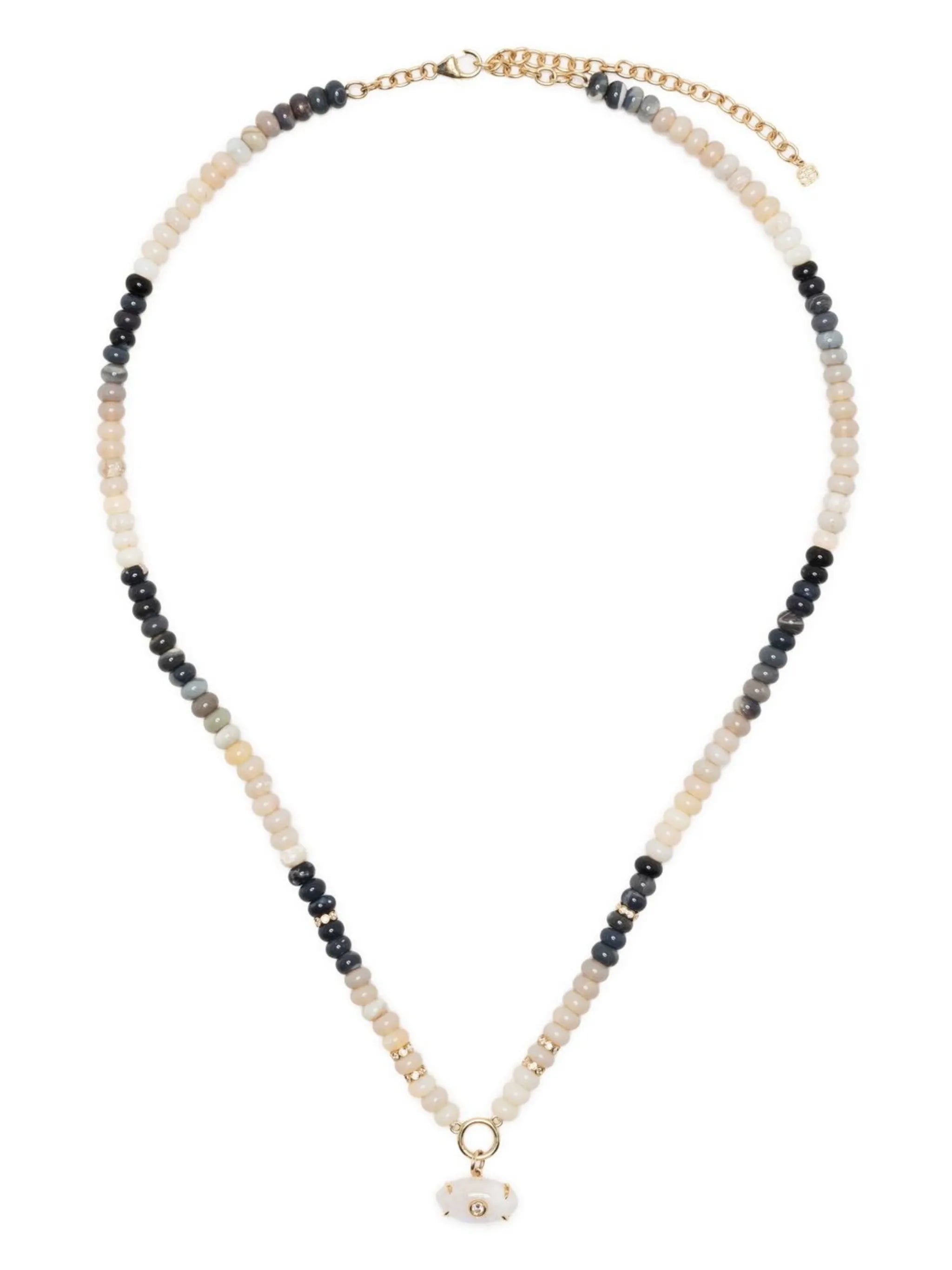 14kt yellow gold diamond and opal beaded necklace