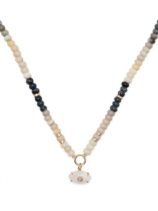 14kt yellow gold diamond and opal beaded necklace