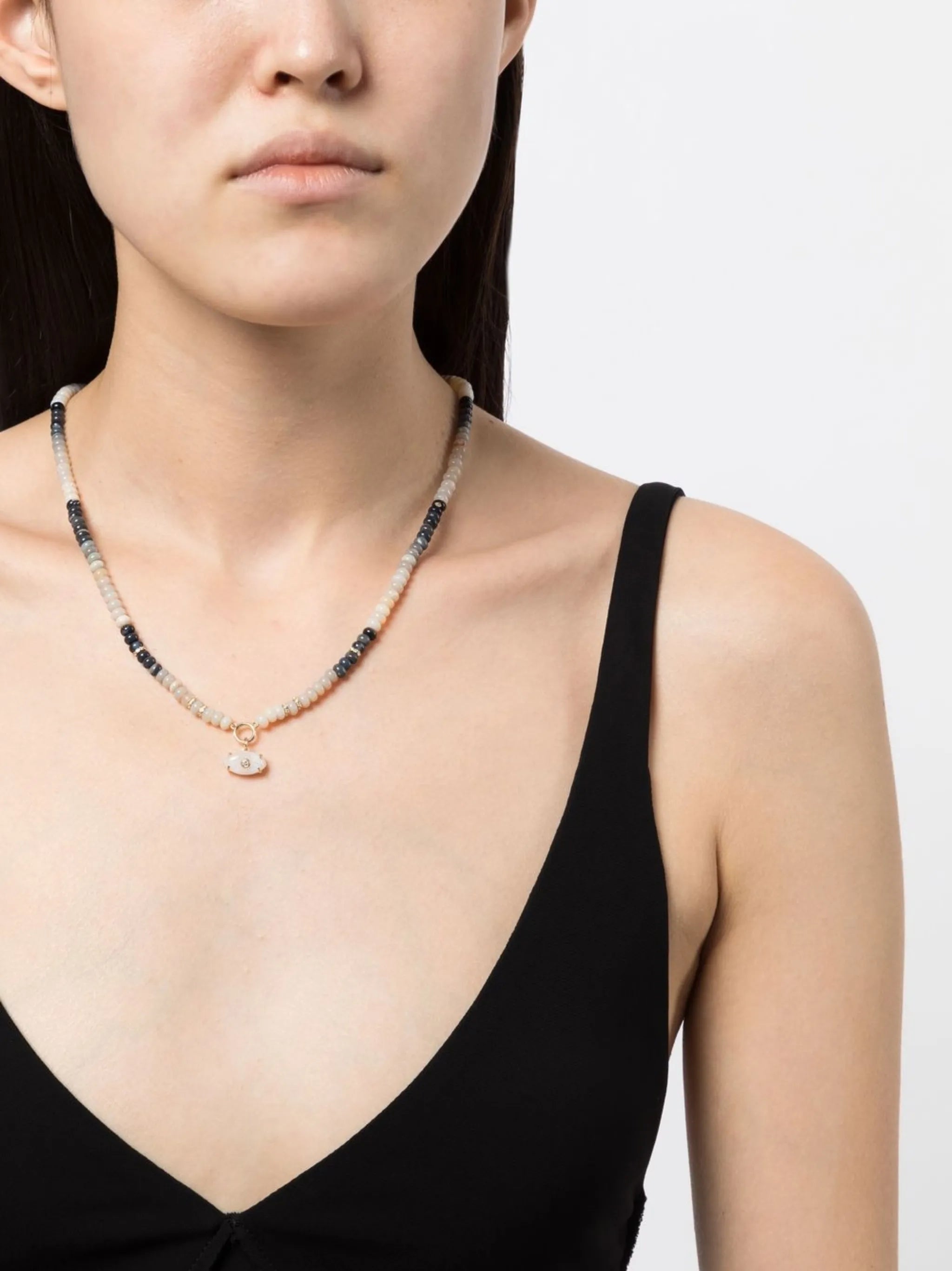 14kt yellow gold diamond and opal beaded necklace