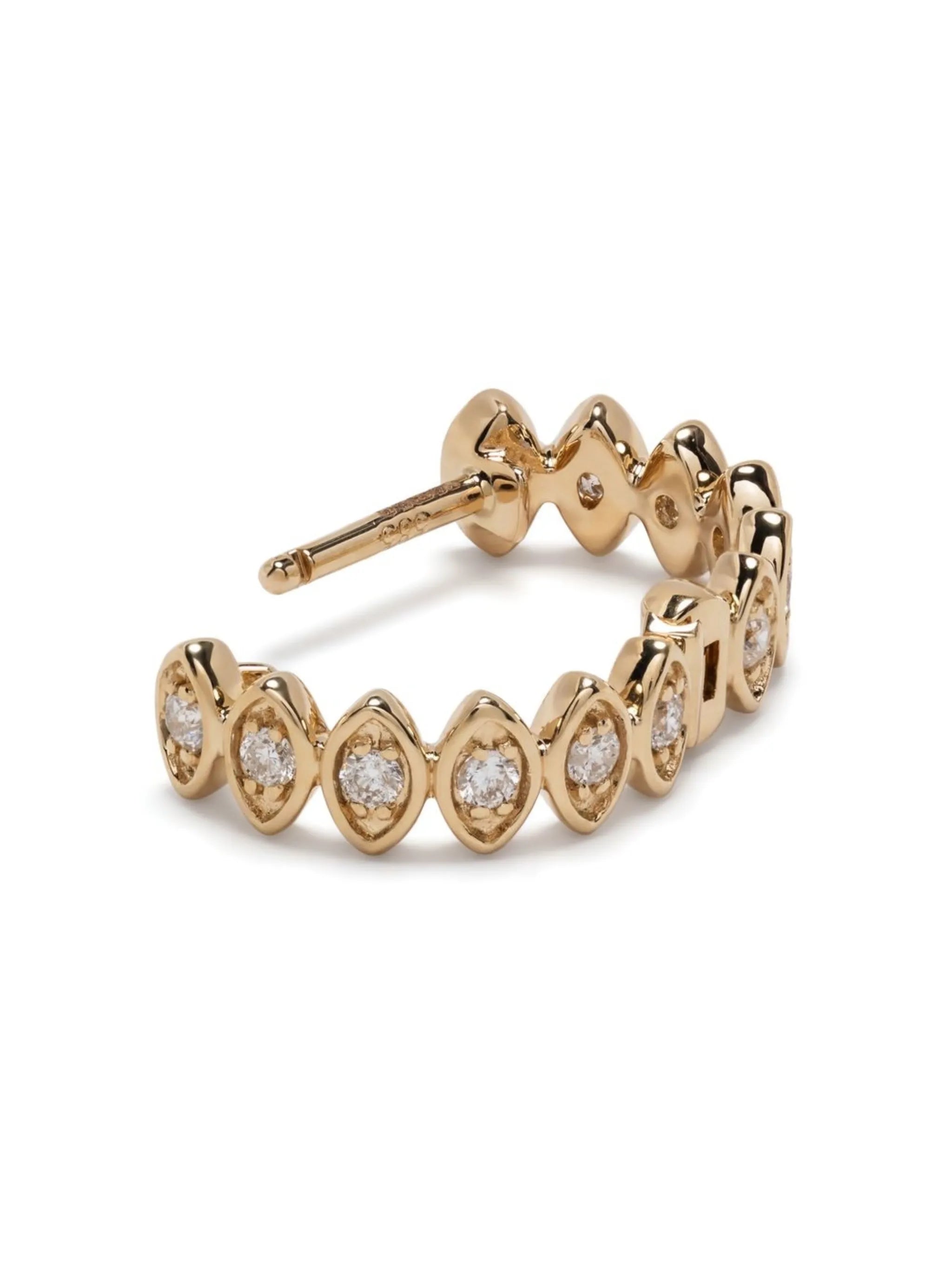 14kt yellow gold Evil Eye diamond huggie hoops