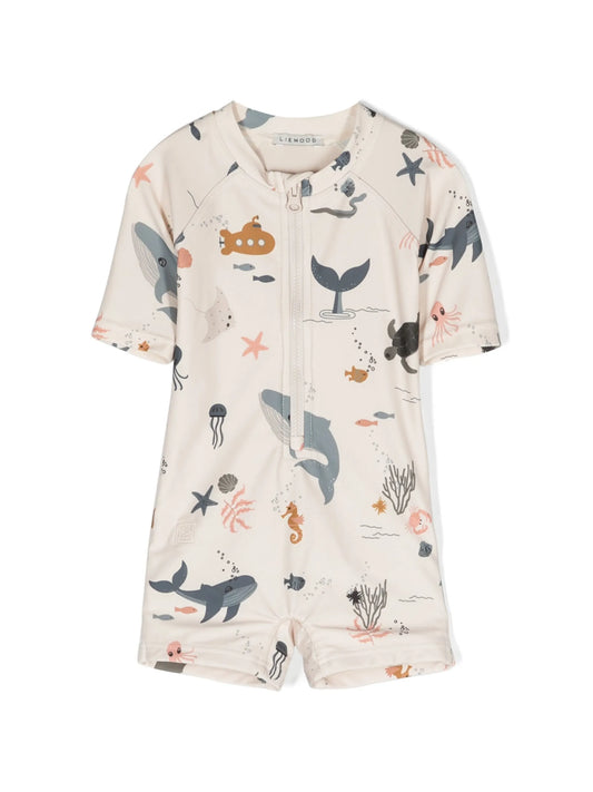 sea-life print recycled-polyester playsuit
