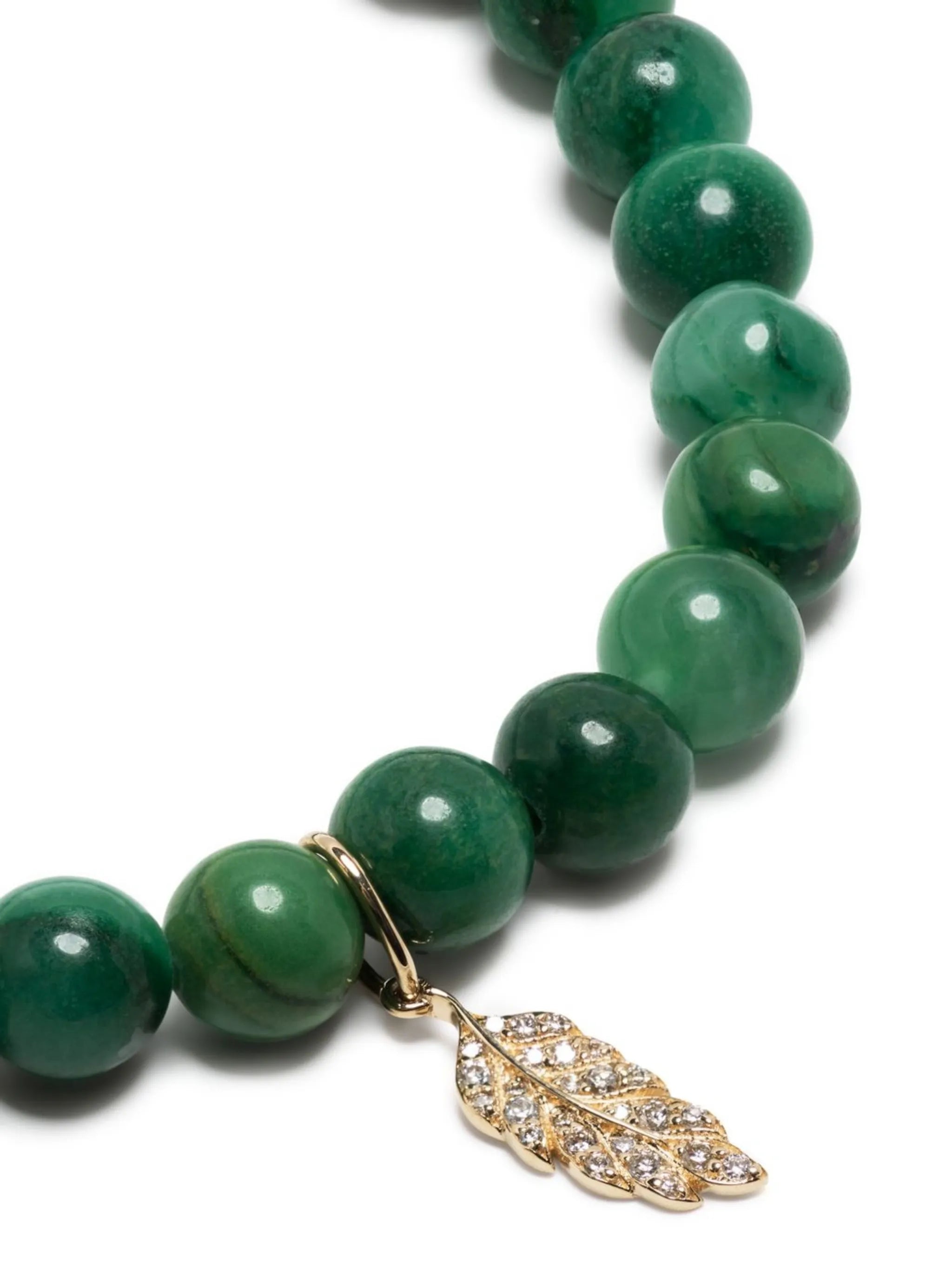 14kt yellow gold verdite feather beaded bracelet