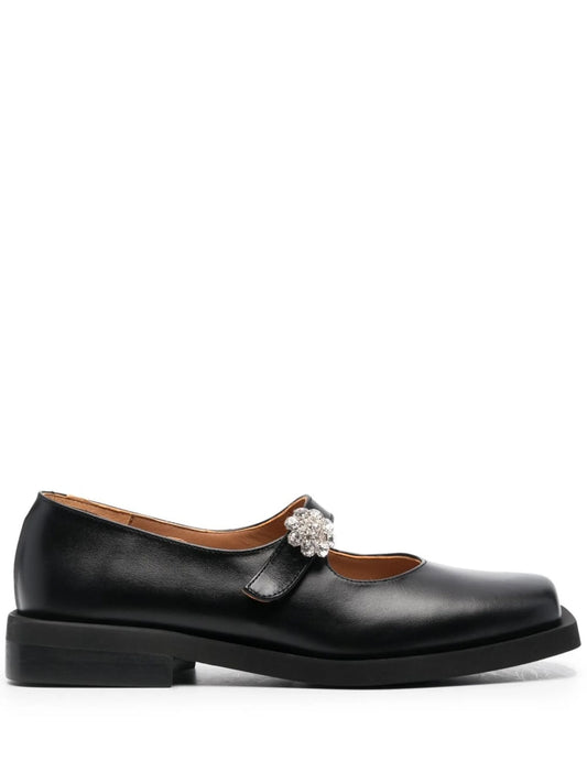 crystal-embellished square toe loafers