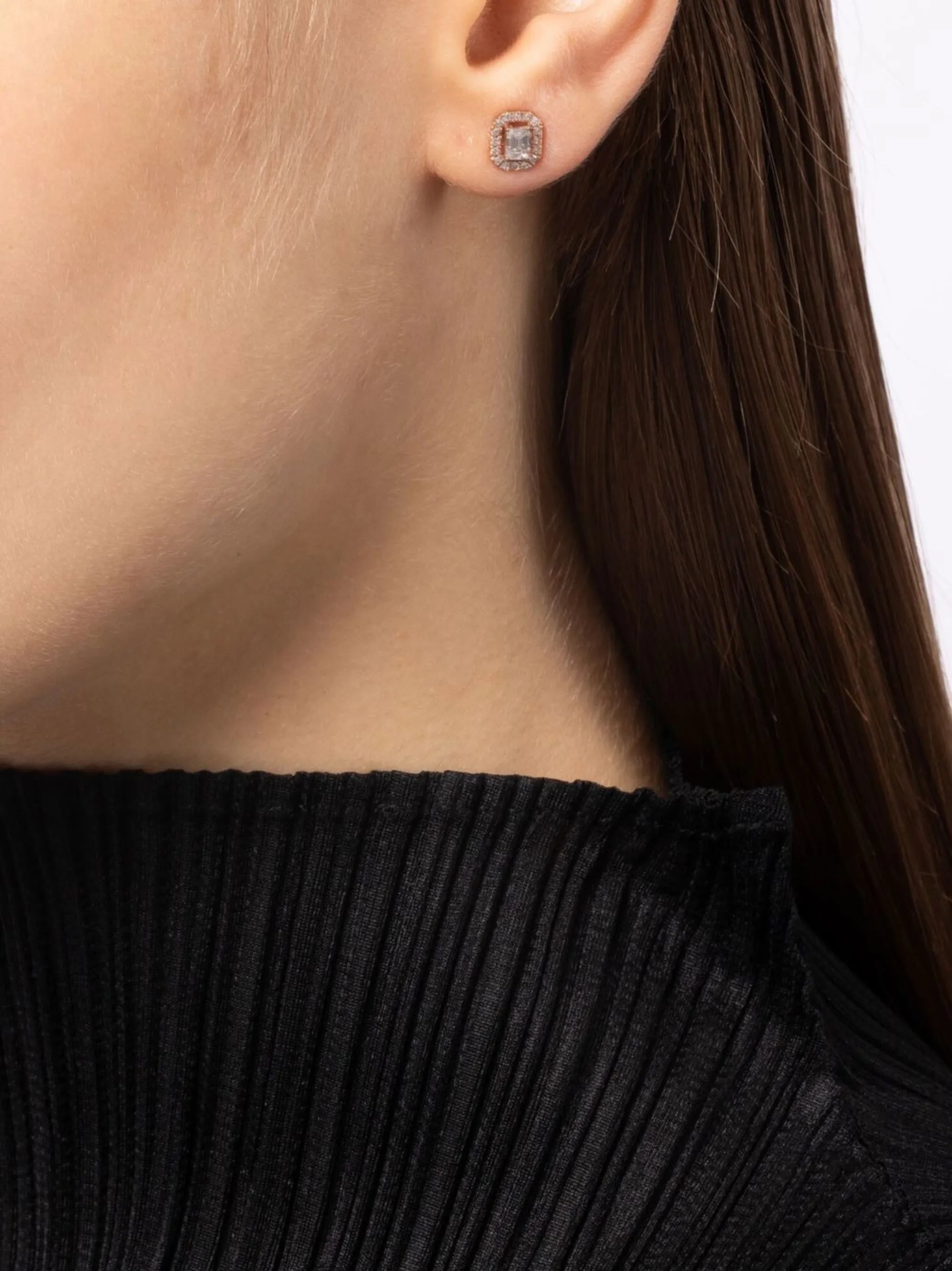 18K rose gold mini me diamond halo earrings