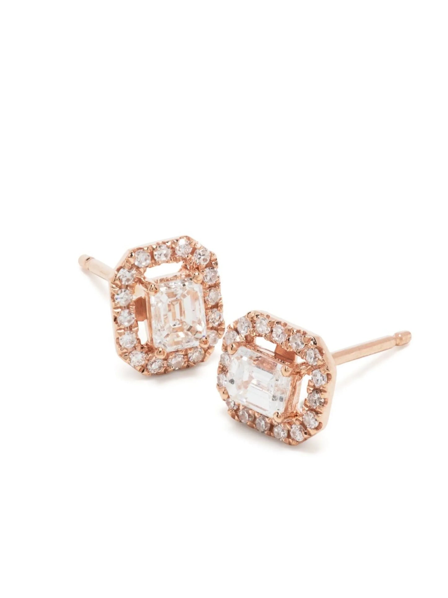 18K rose gold mini me diamond halo earrings