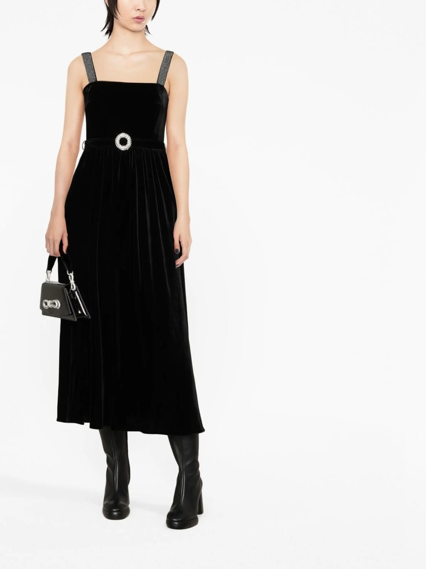 crystal-embellished velvet midi dress