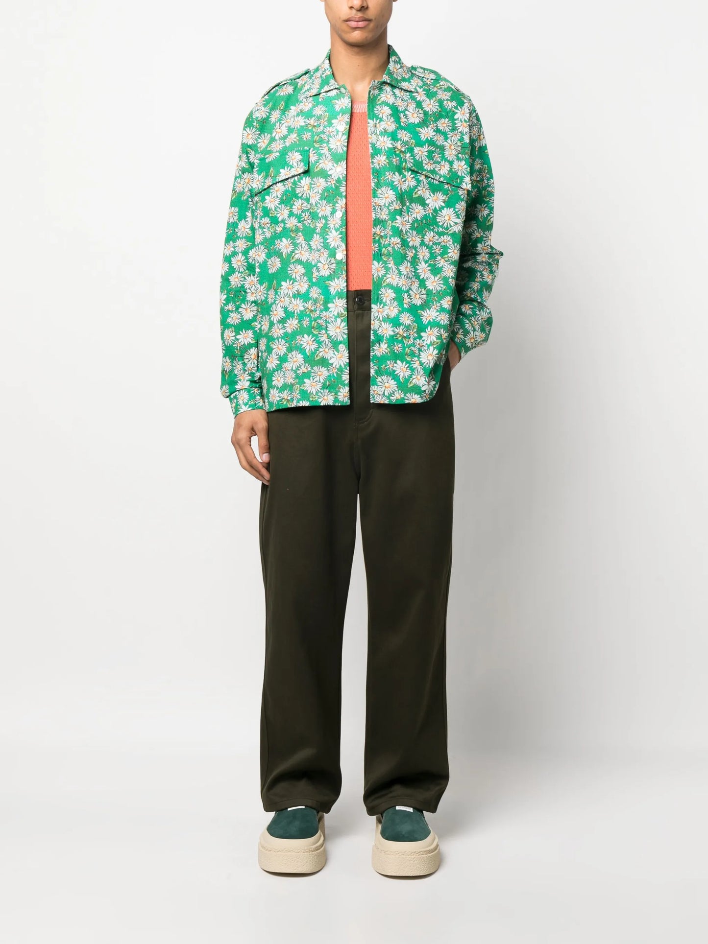daisy-print long-sleeved shirt