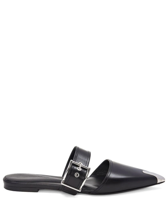 buckled leather mules