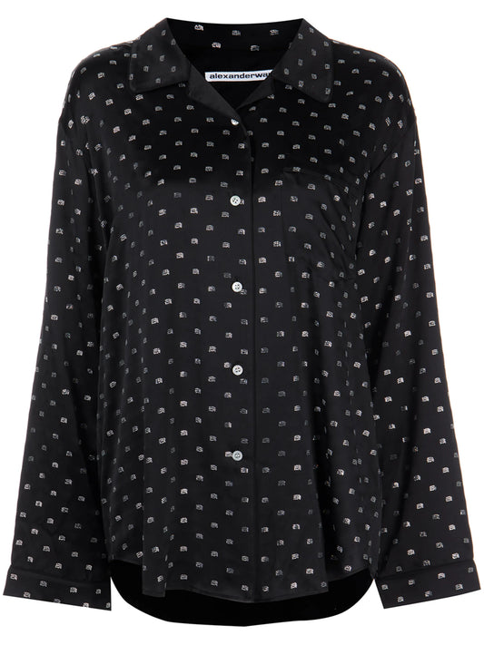 crystal-embellished silk pajama shirt