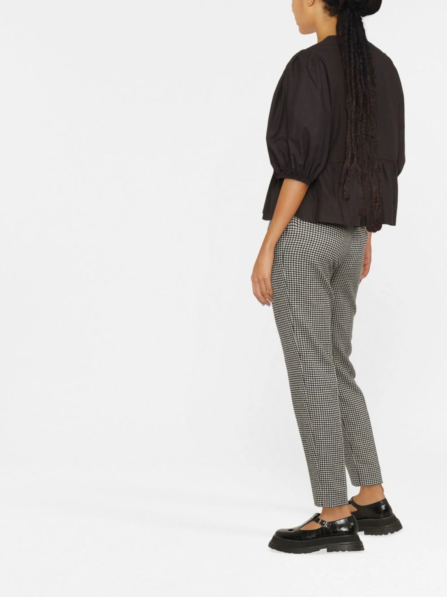 puff-sleeved peplum blouse