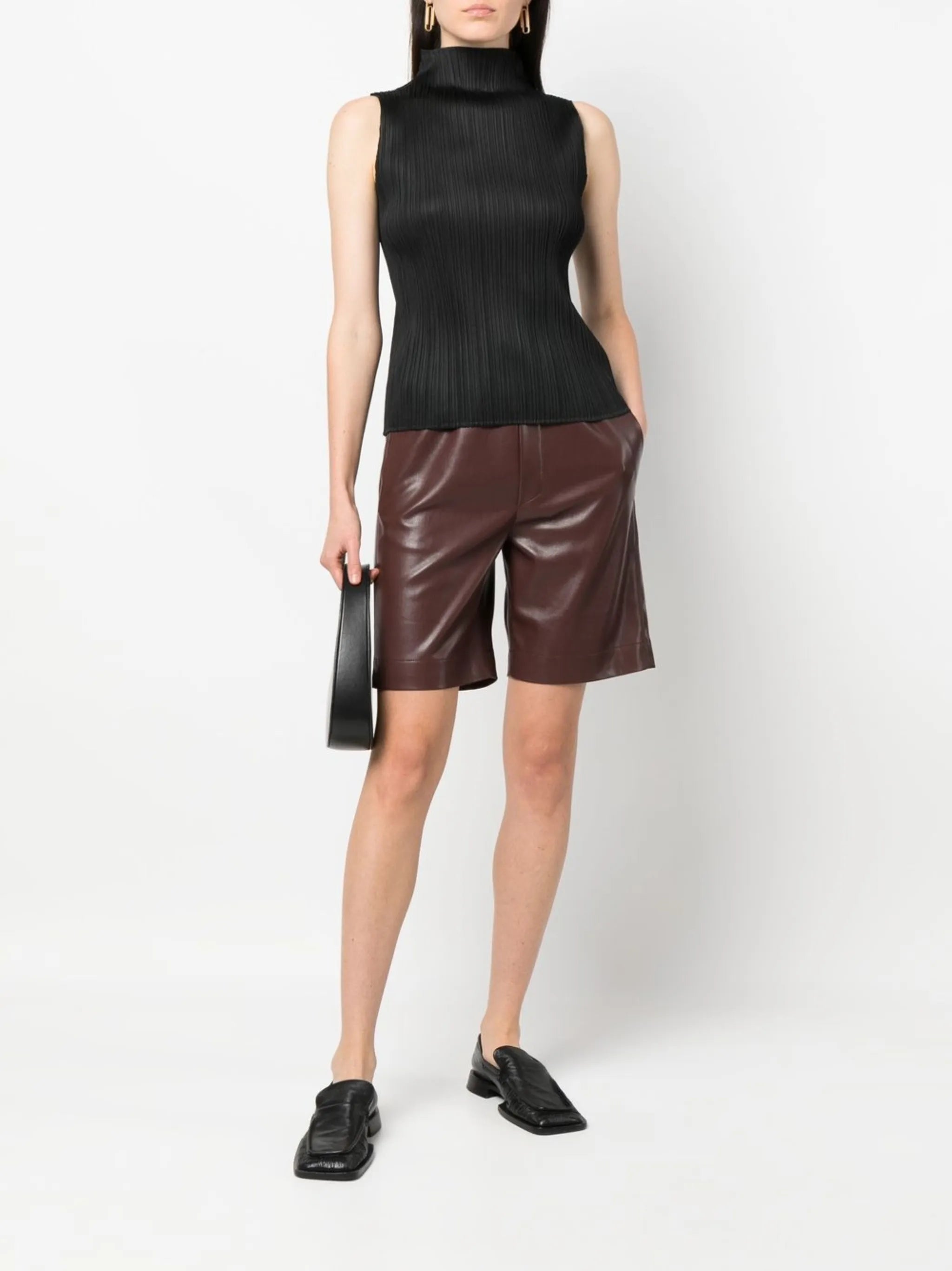 plissé-effect high-neck top