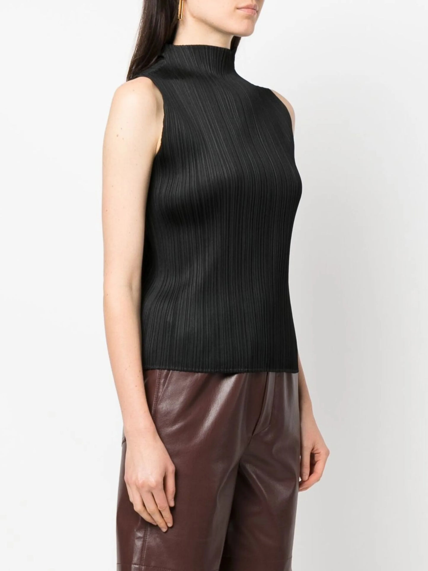 plissé-effect high-neck top