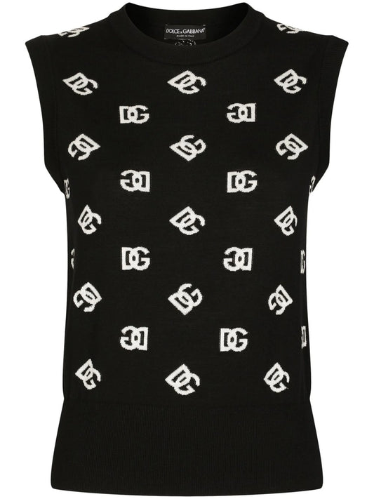 intarsia-logo knitted vest top