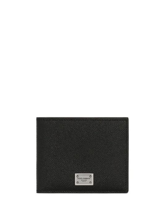 logo-plaque grained leather wallet