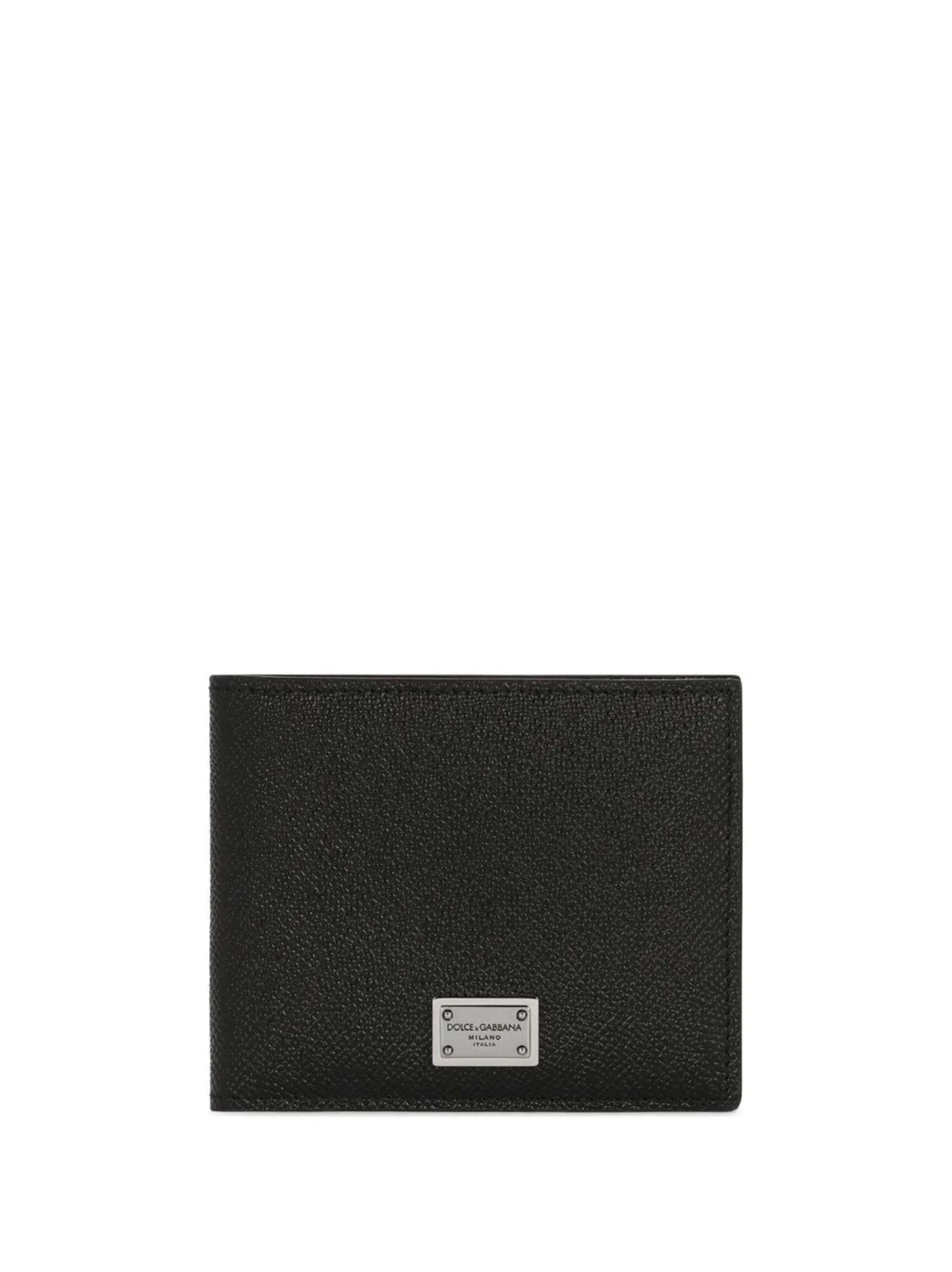 calfskin bifold wallet with logo tag