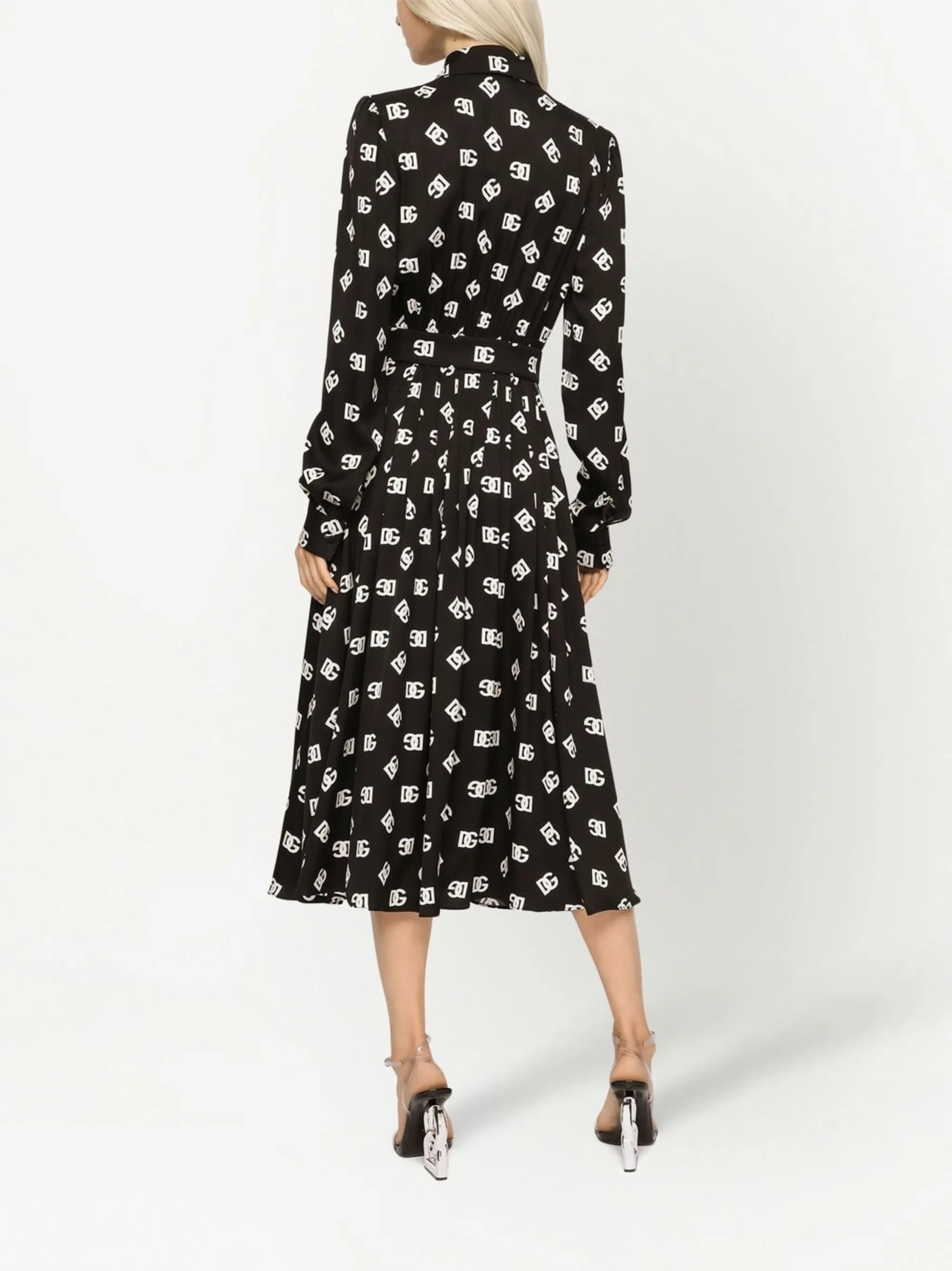 midi logo-print belted dress