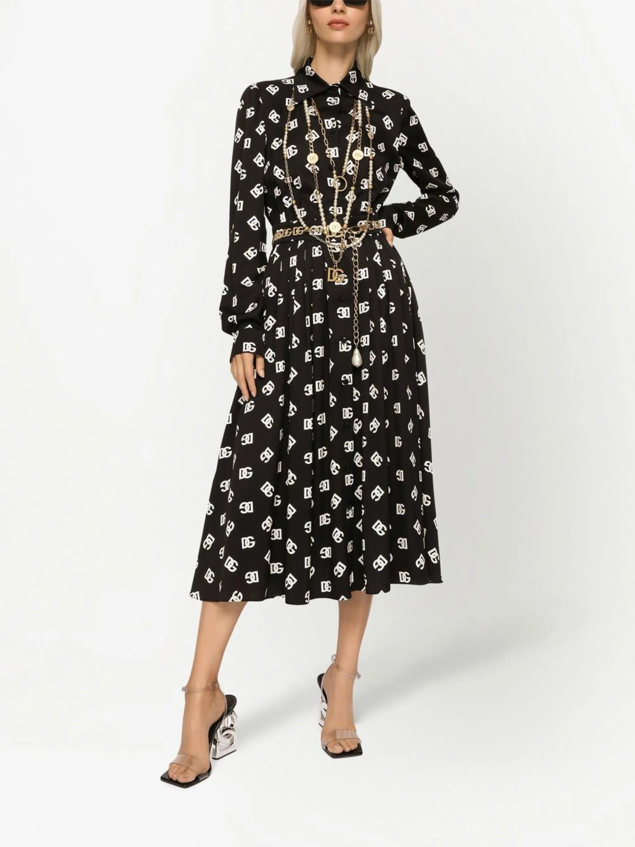 midi logo-print belted dress
