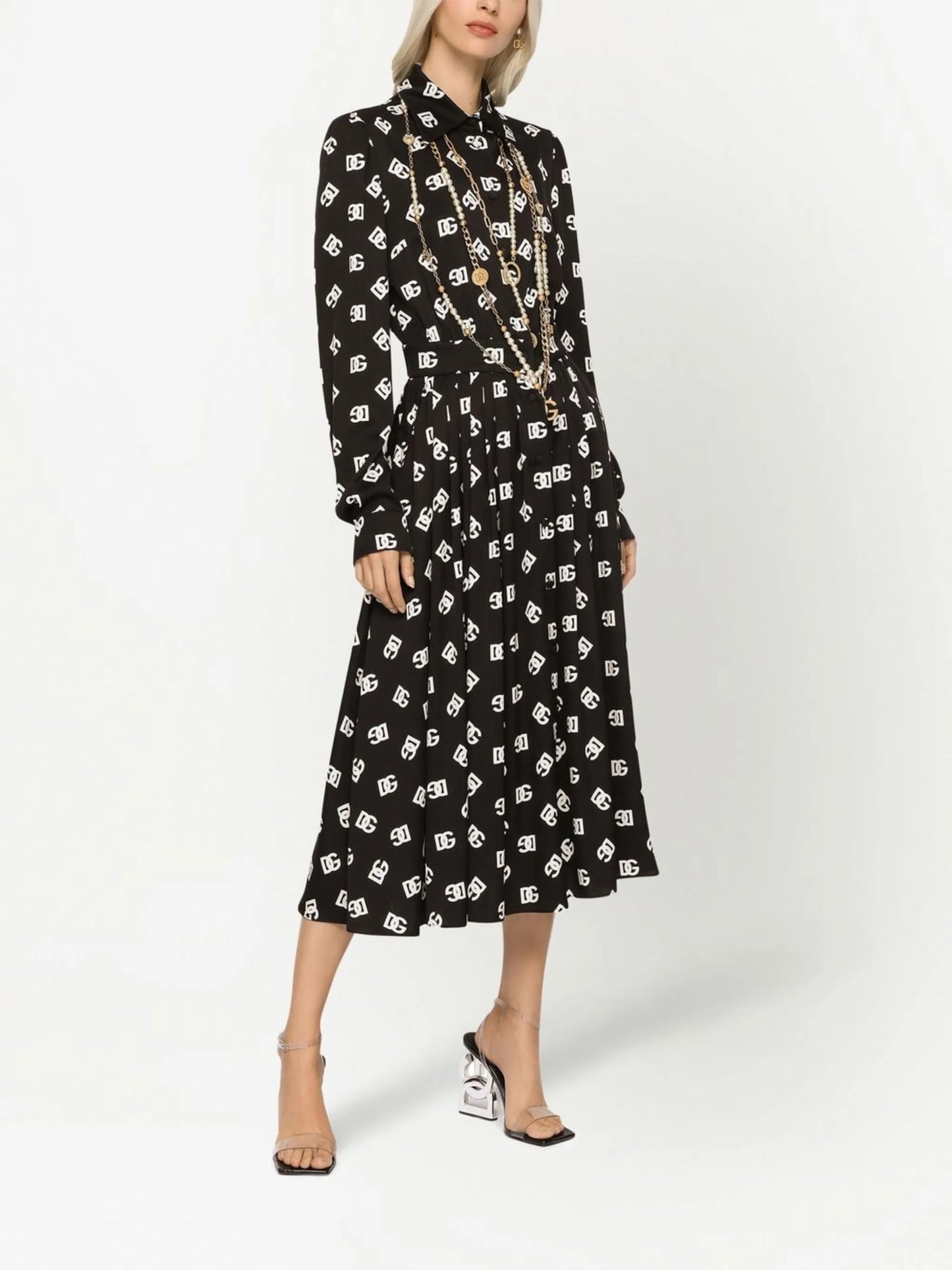 midi logo-print belted dress