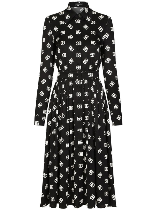 midi logo-print belted dress