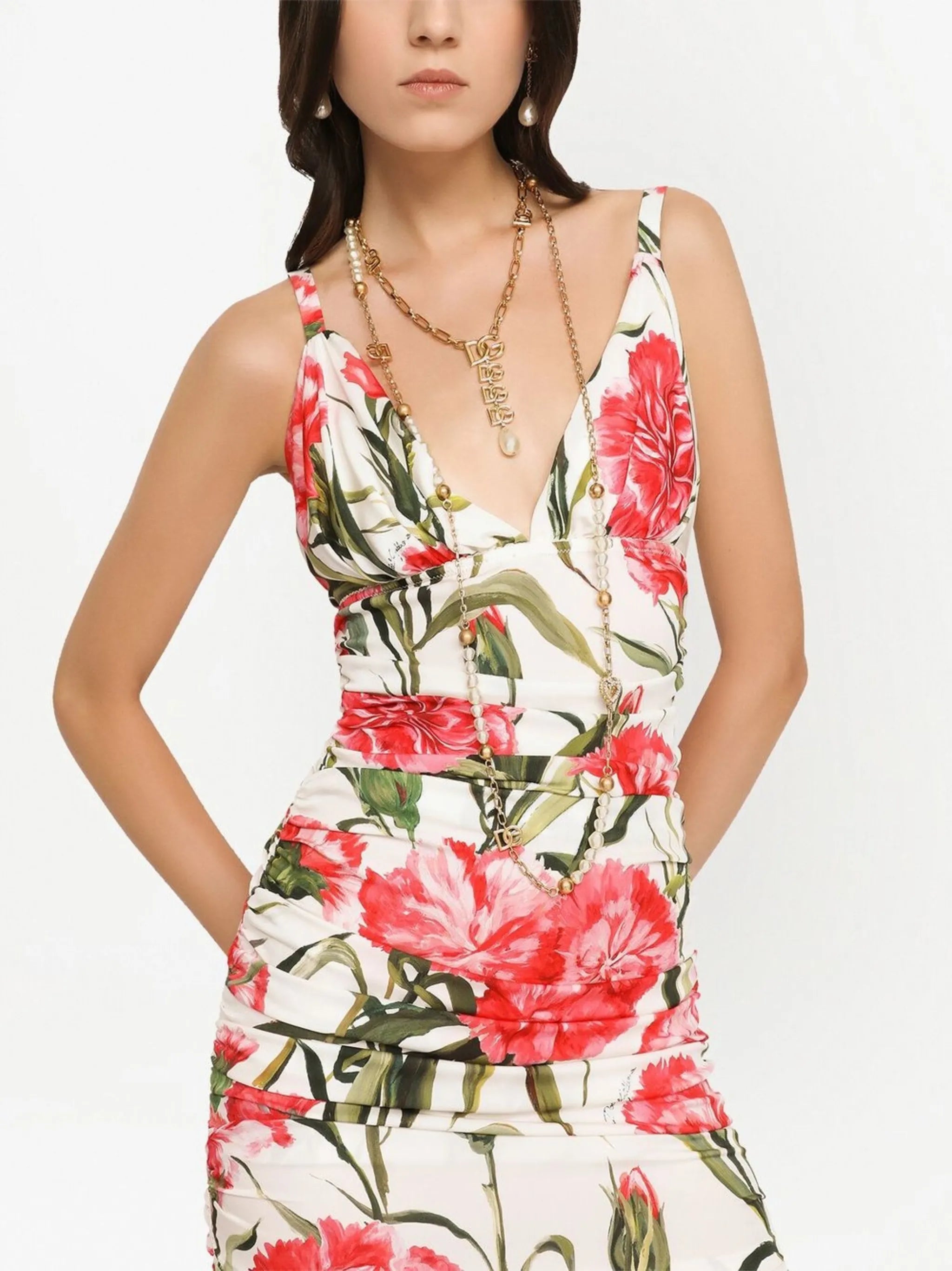 floral-print V-neck dress