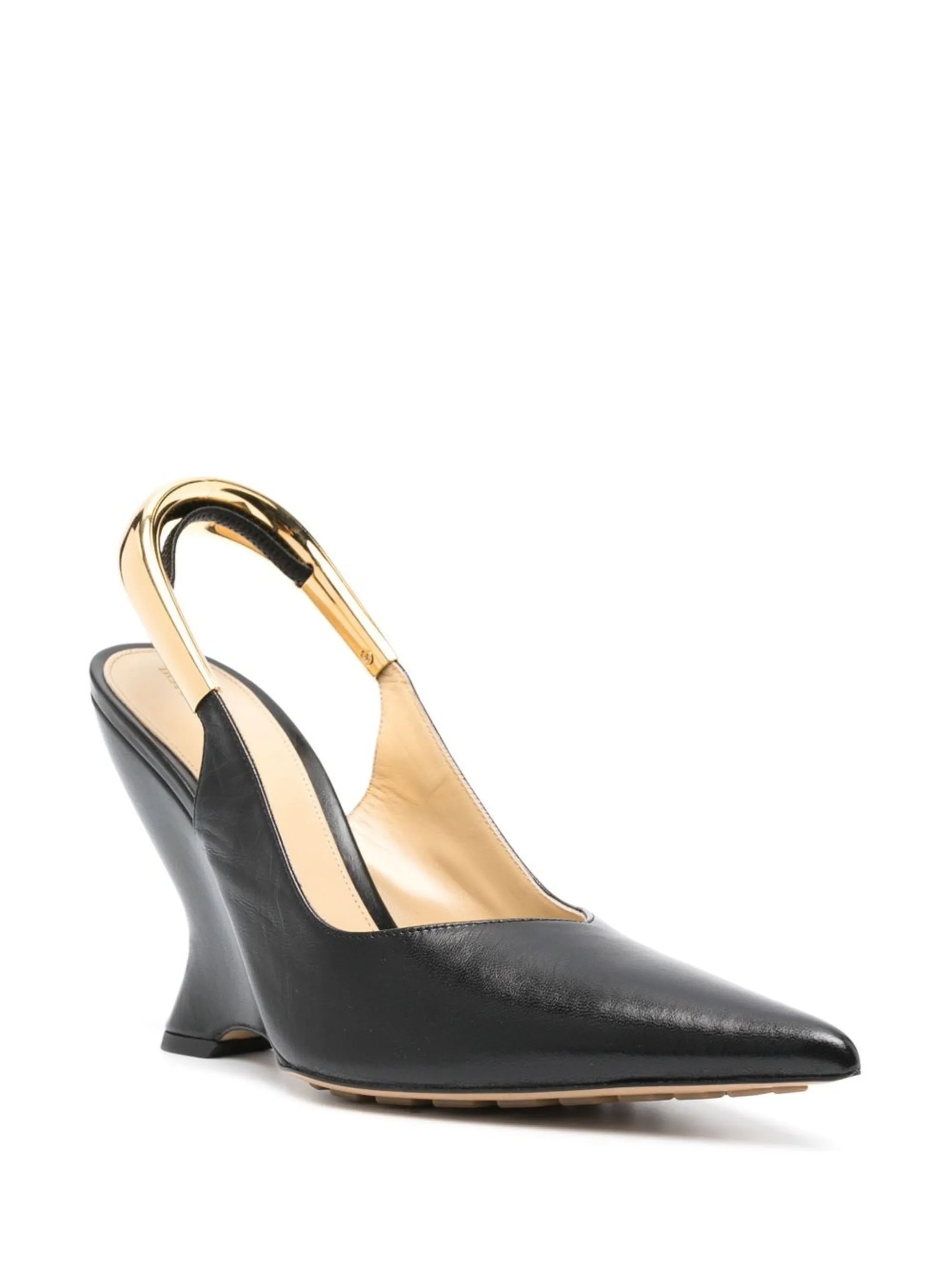 100mm wedge slingback leather pumps