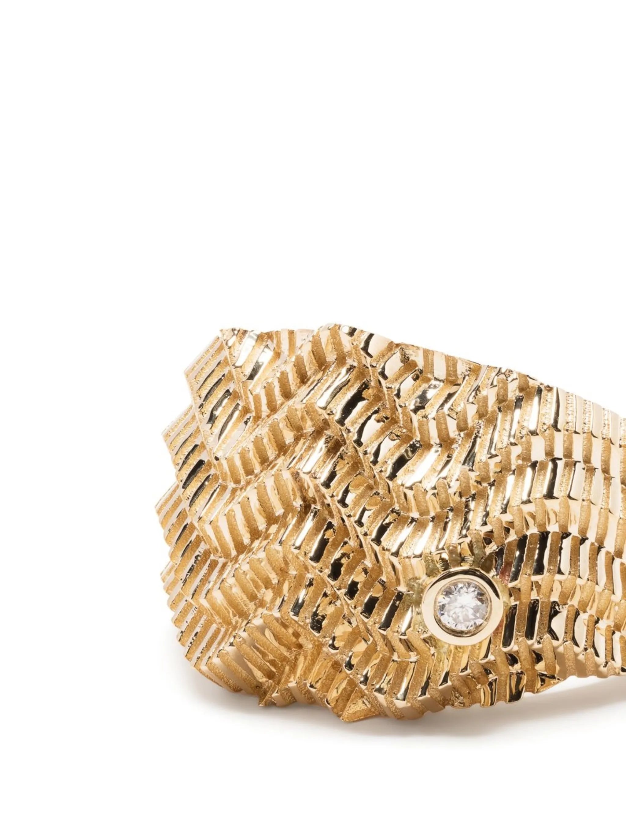 9kt yellow gold diamond wave ring