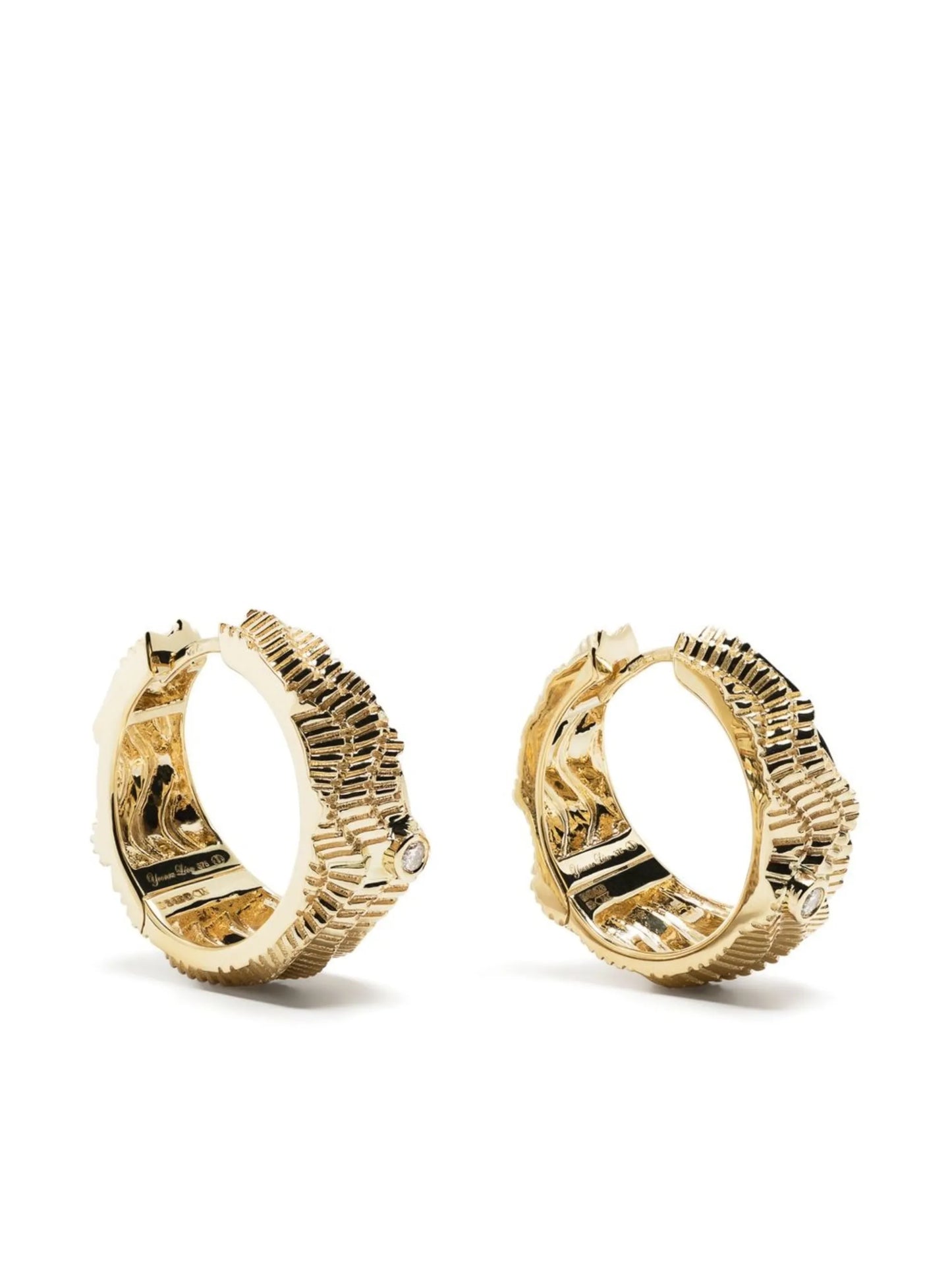 9kt yellow gold Berlingot diamond hoop earrings