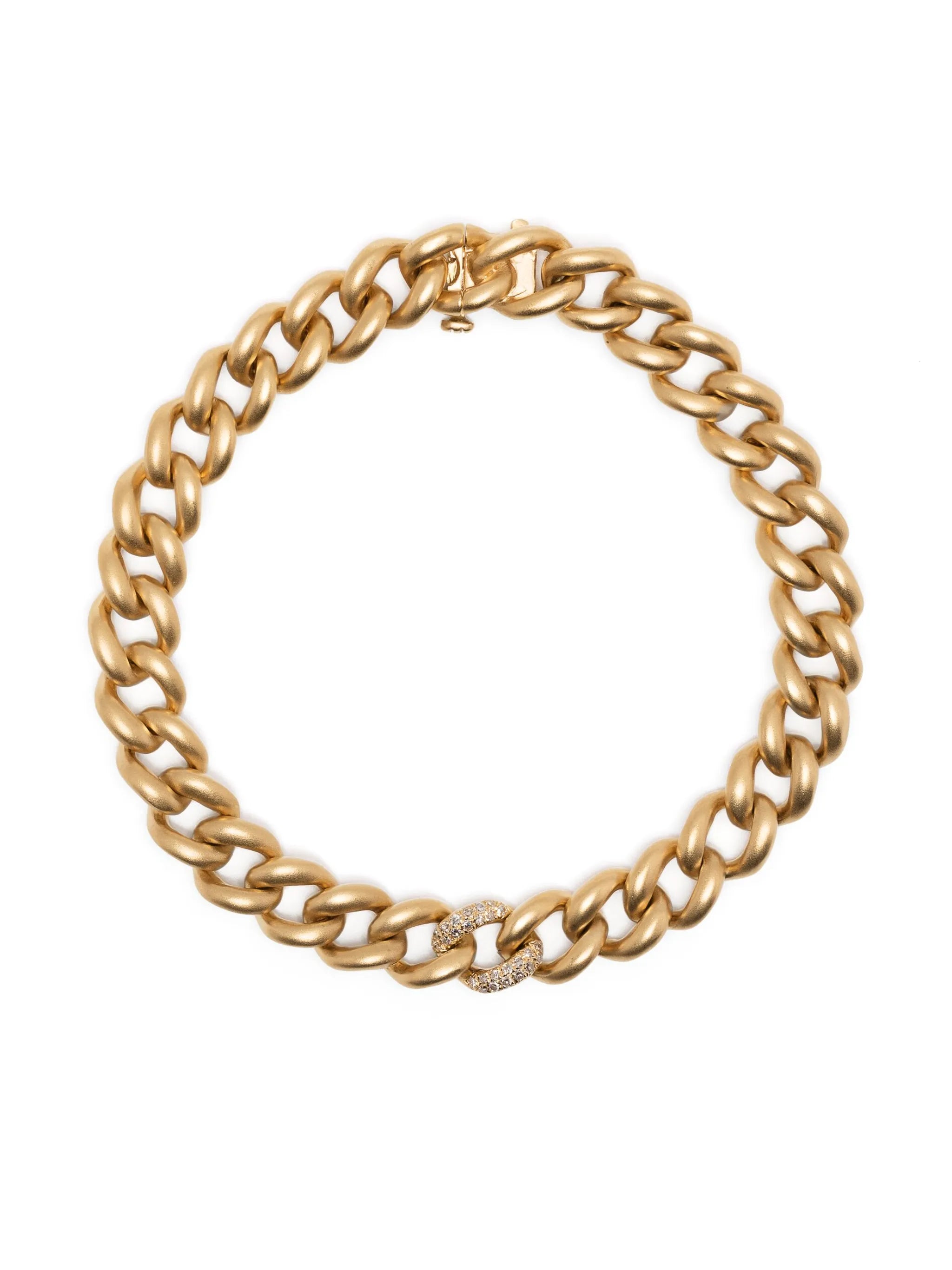 18K yellow gold single pavé matte chain bracelet