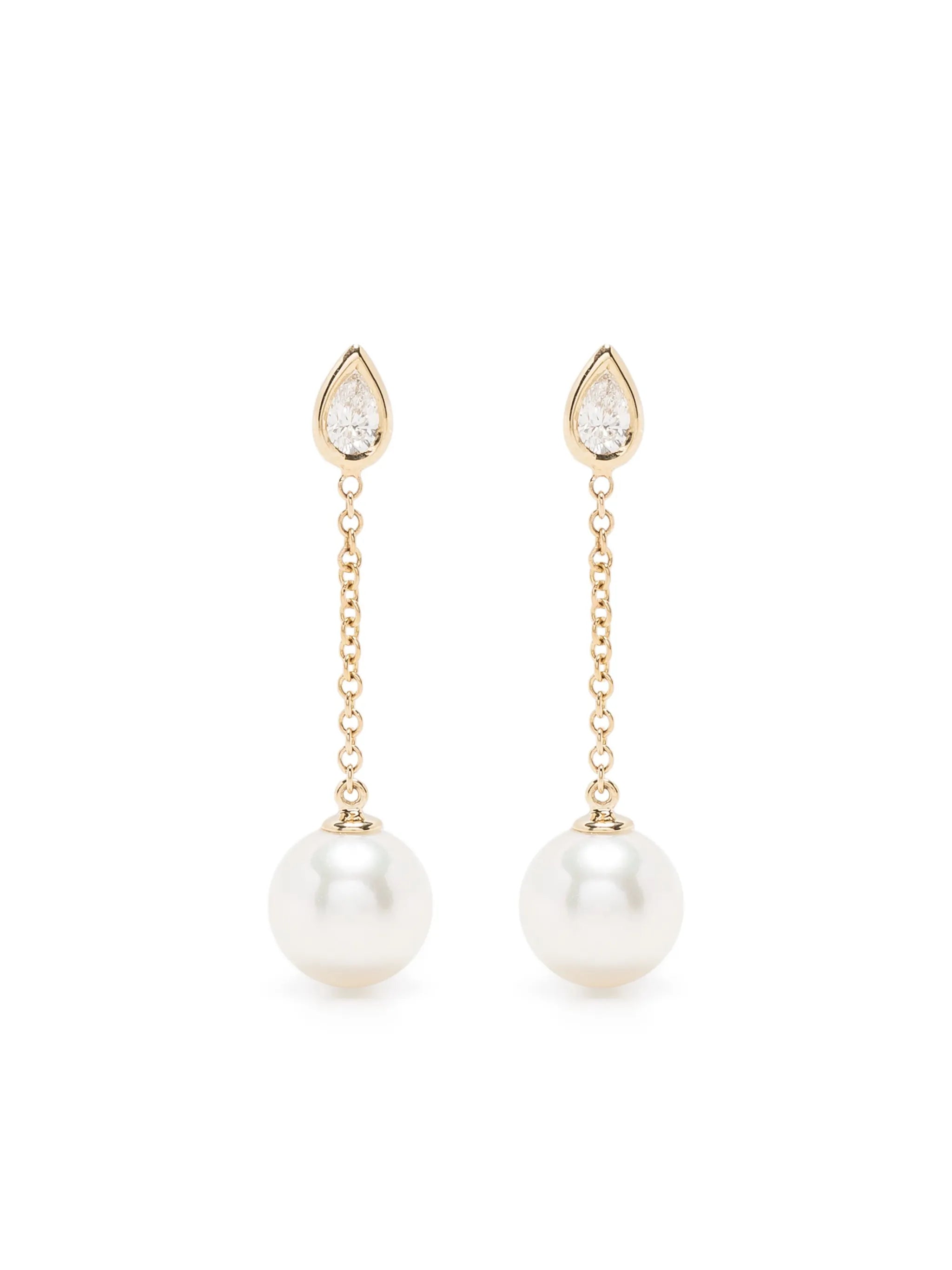 14kt yellow gold diamond and pearl drop earrings