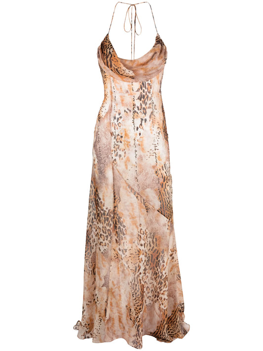 crystal-embellished leopard-print gown