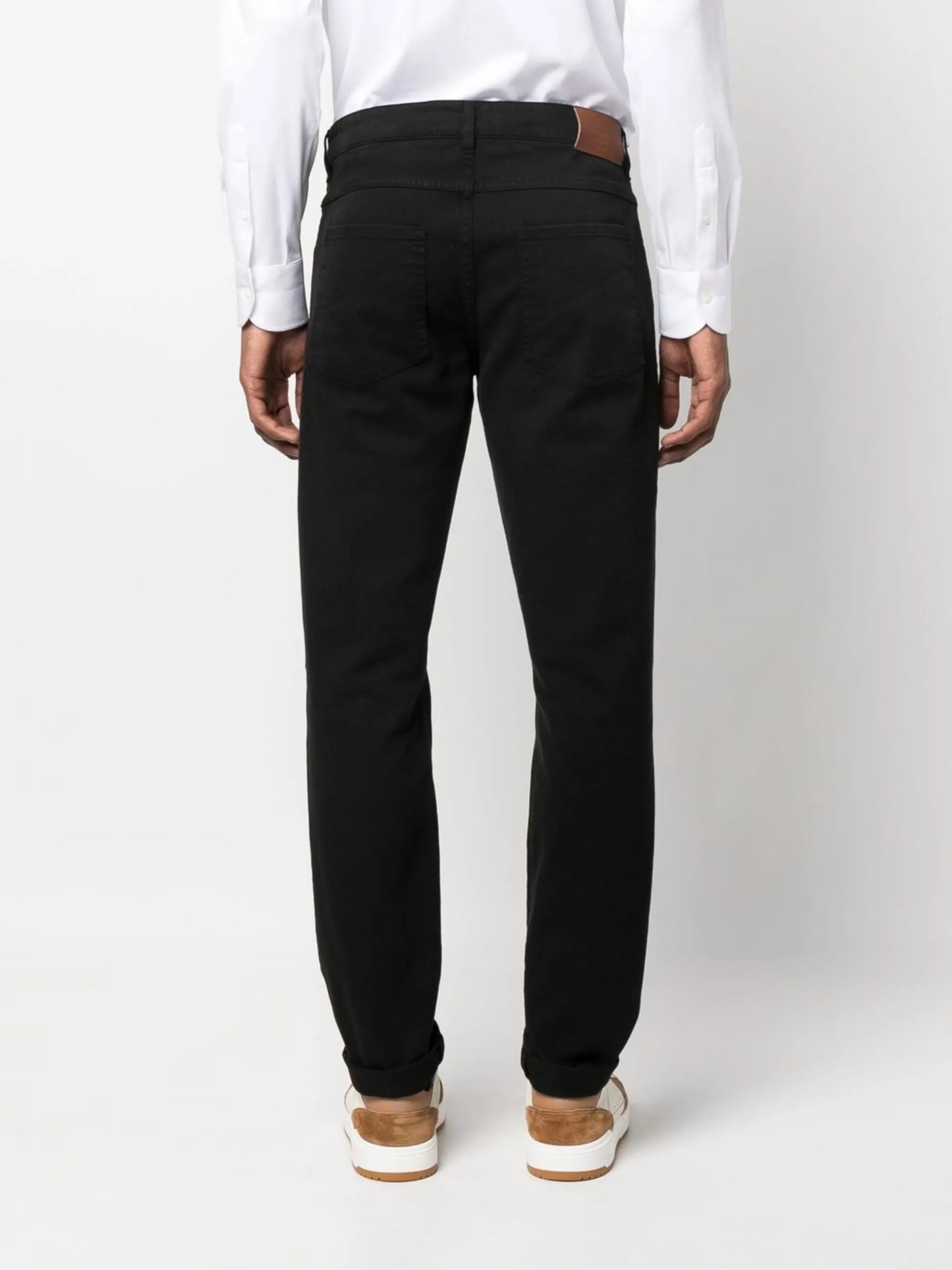 dark-wash slim-cut jeans