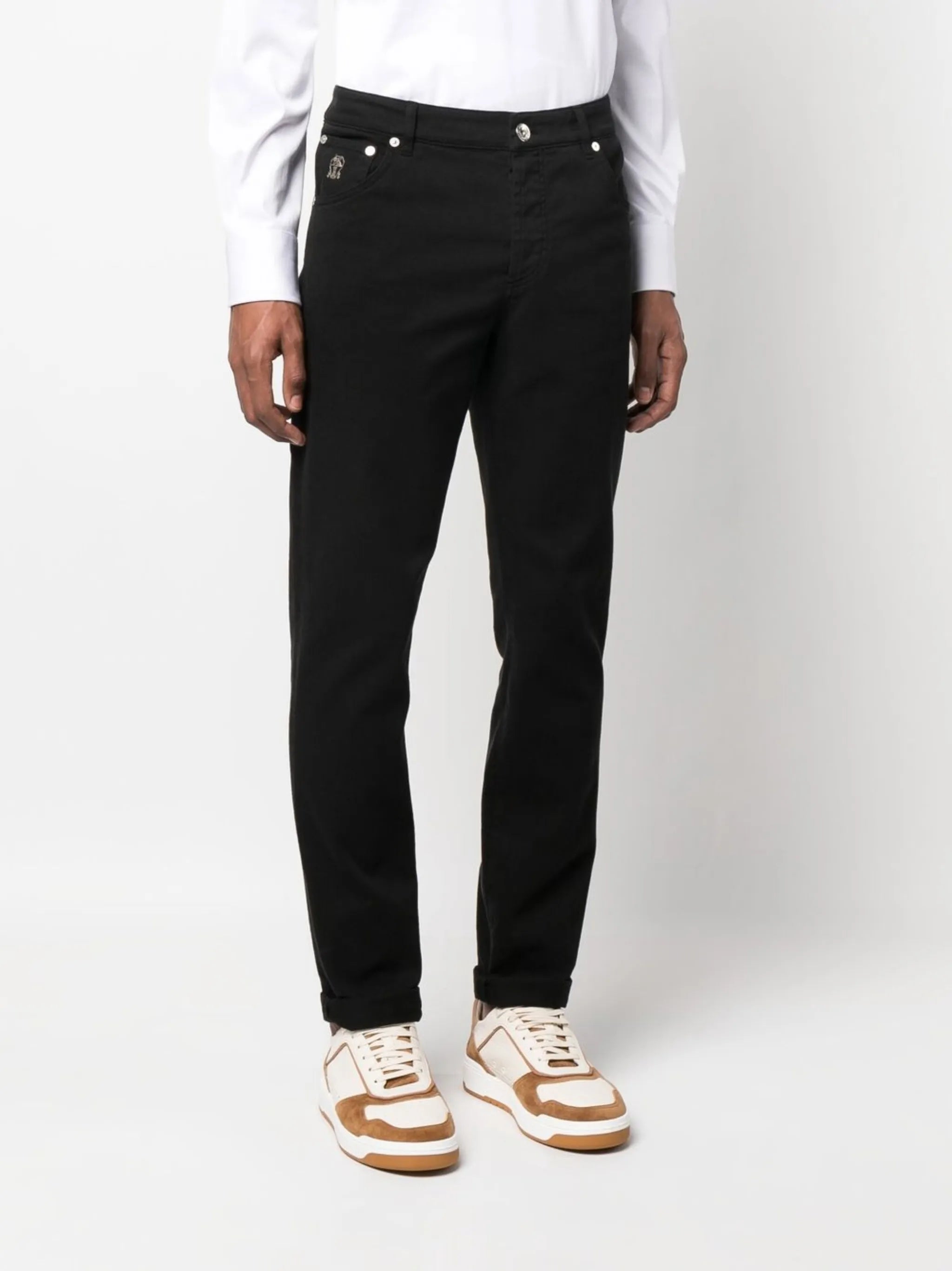 dark-wash slim-cut jeans