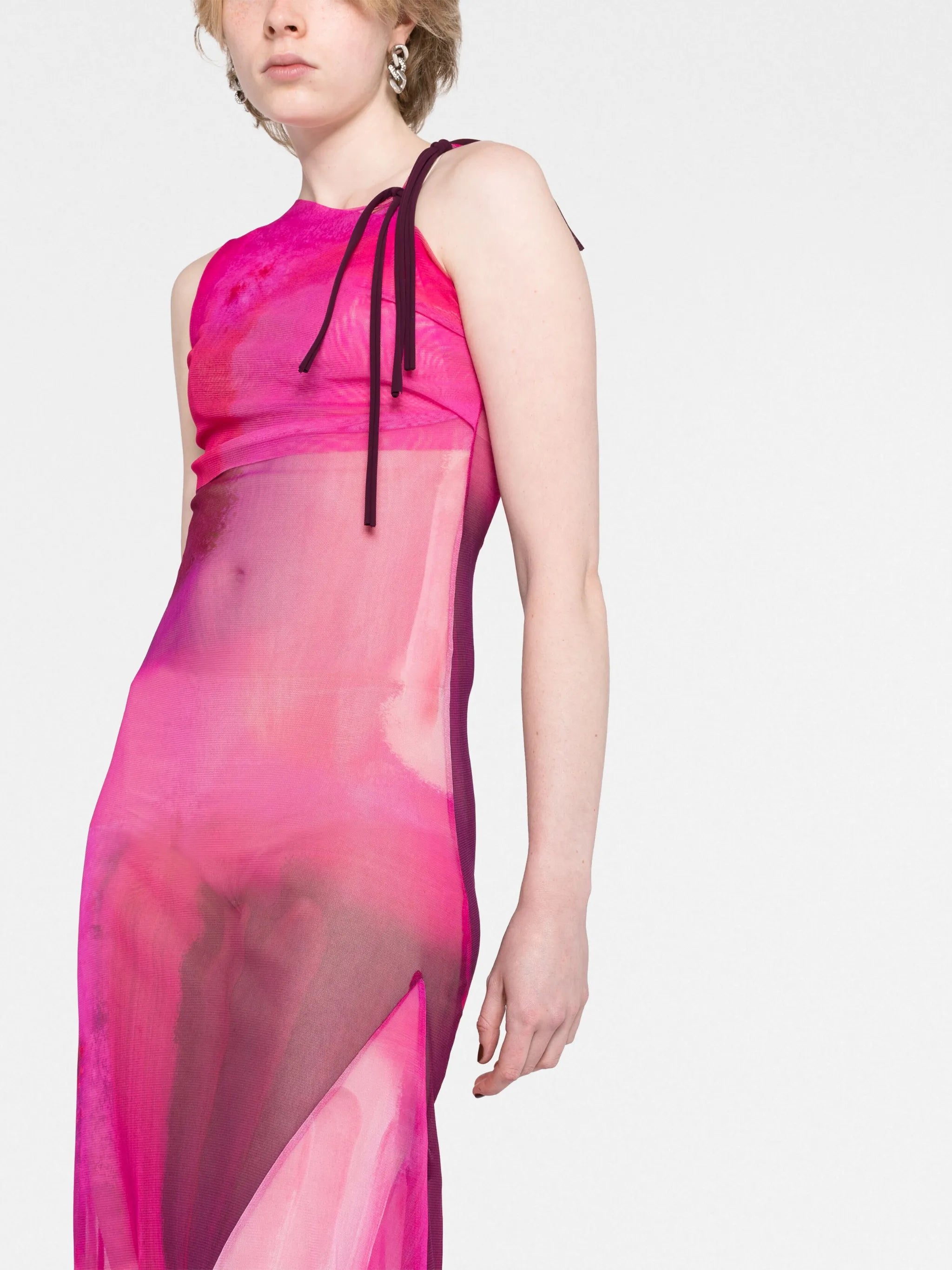 cut out-detail mesh midi dress