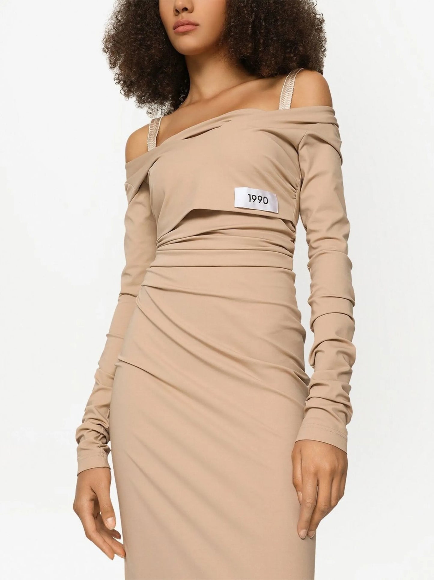 KIM DOLCEGABBANA number patch off-shoulder dress