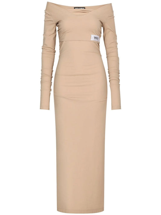 KIM DOLCEGABBANA number patch off-shoulder dress