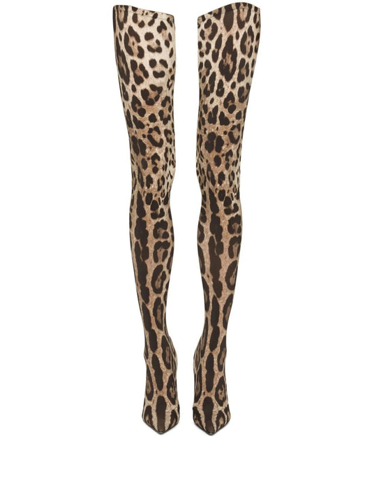 KIM DOLCEGABBANA leopard-print thigh-high boots