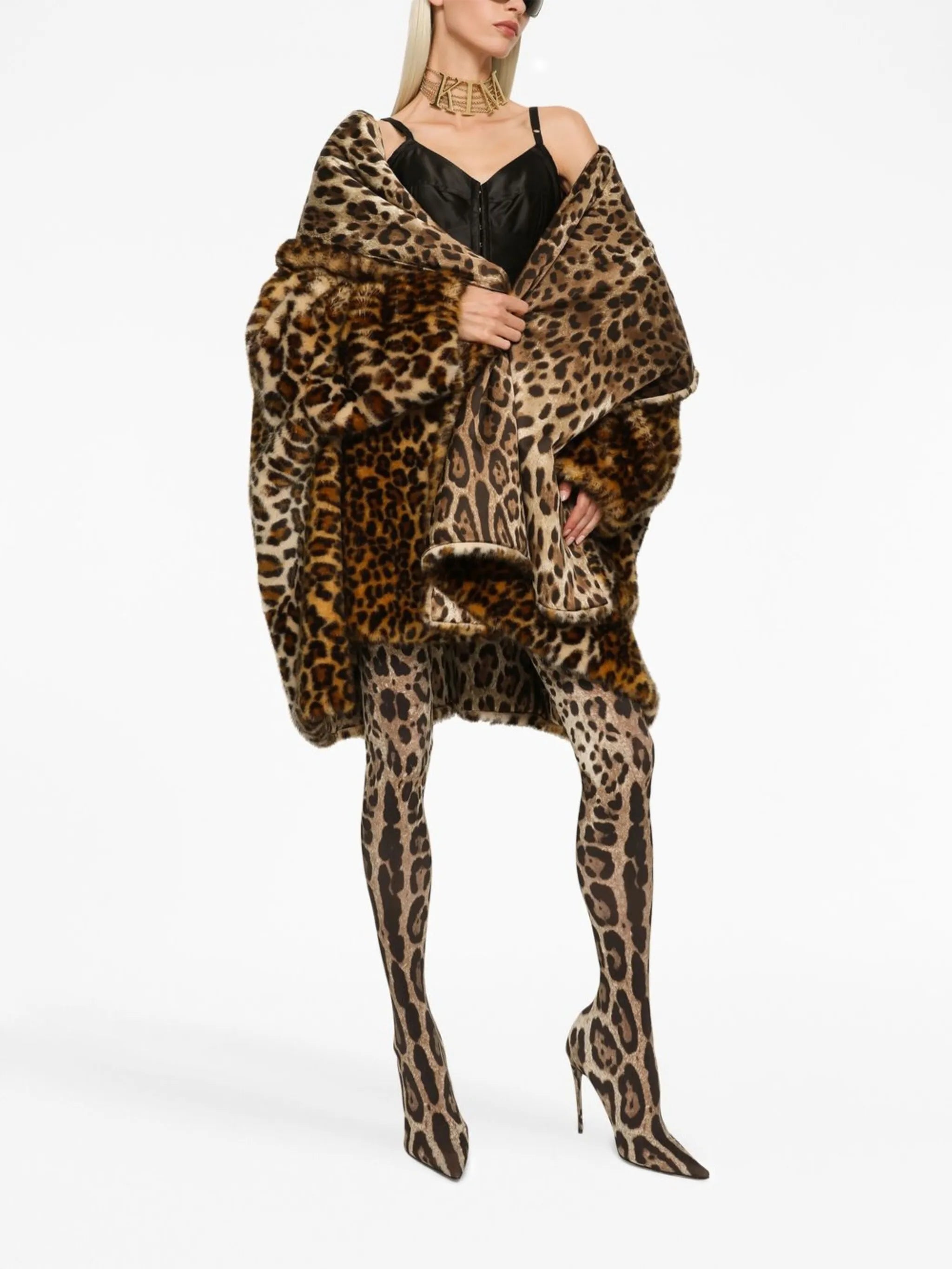 KIM DOLCE&GABBANA leopard-print thigh-high boots