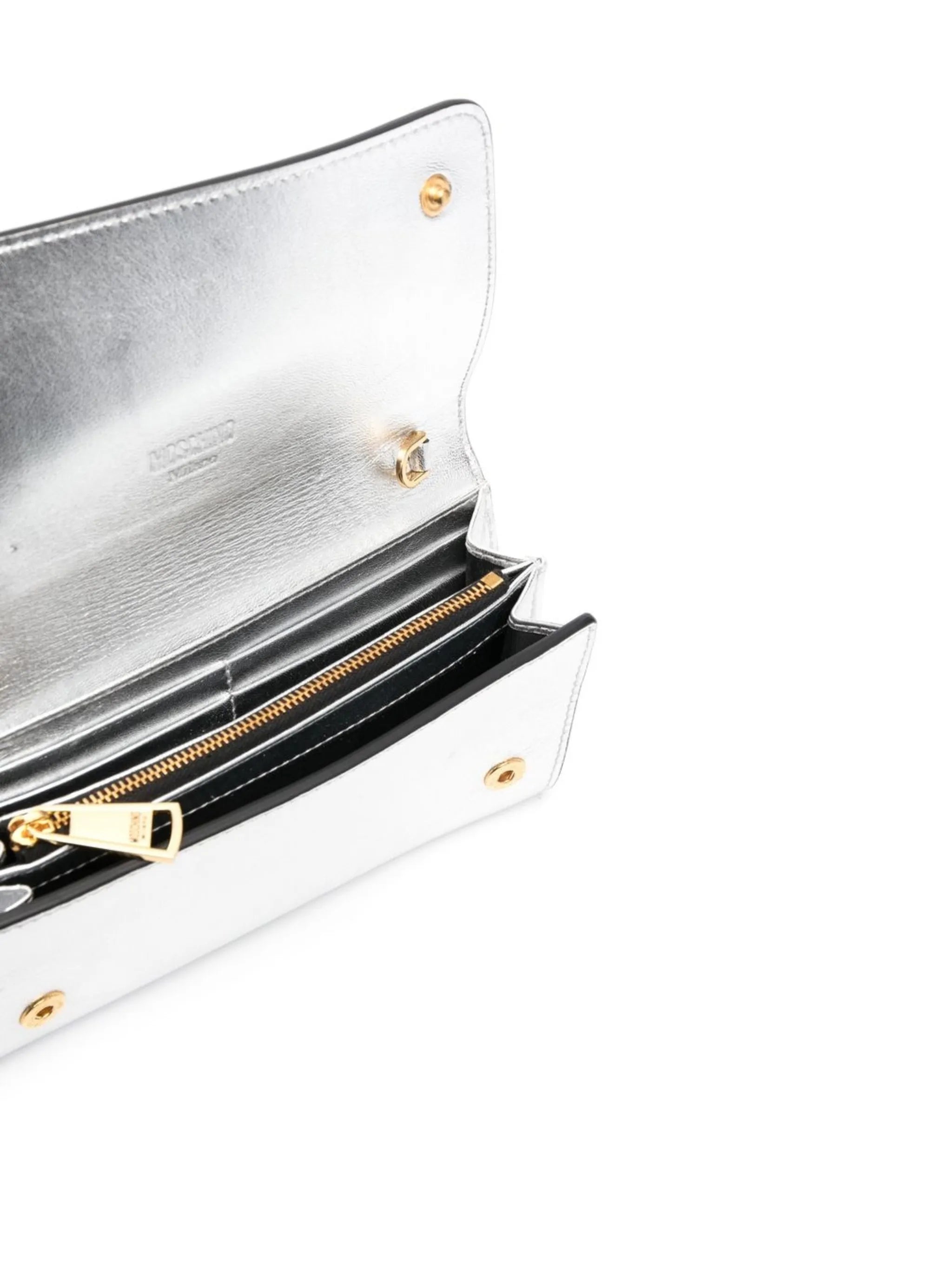 crystal-embellishment logo clutch bag