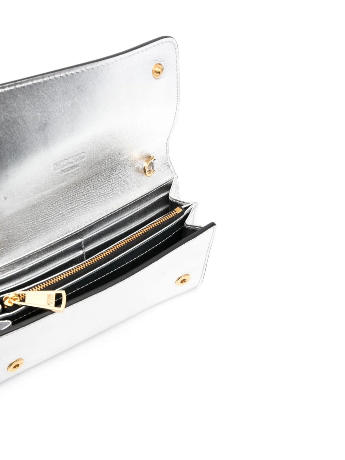 crystal-embellishment logo clutch bag