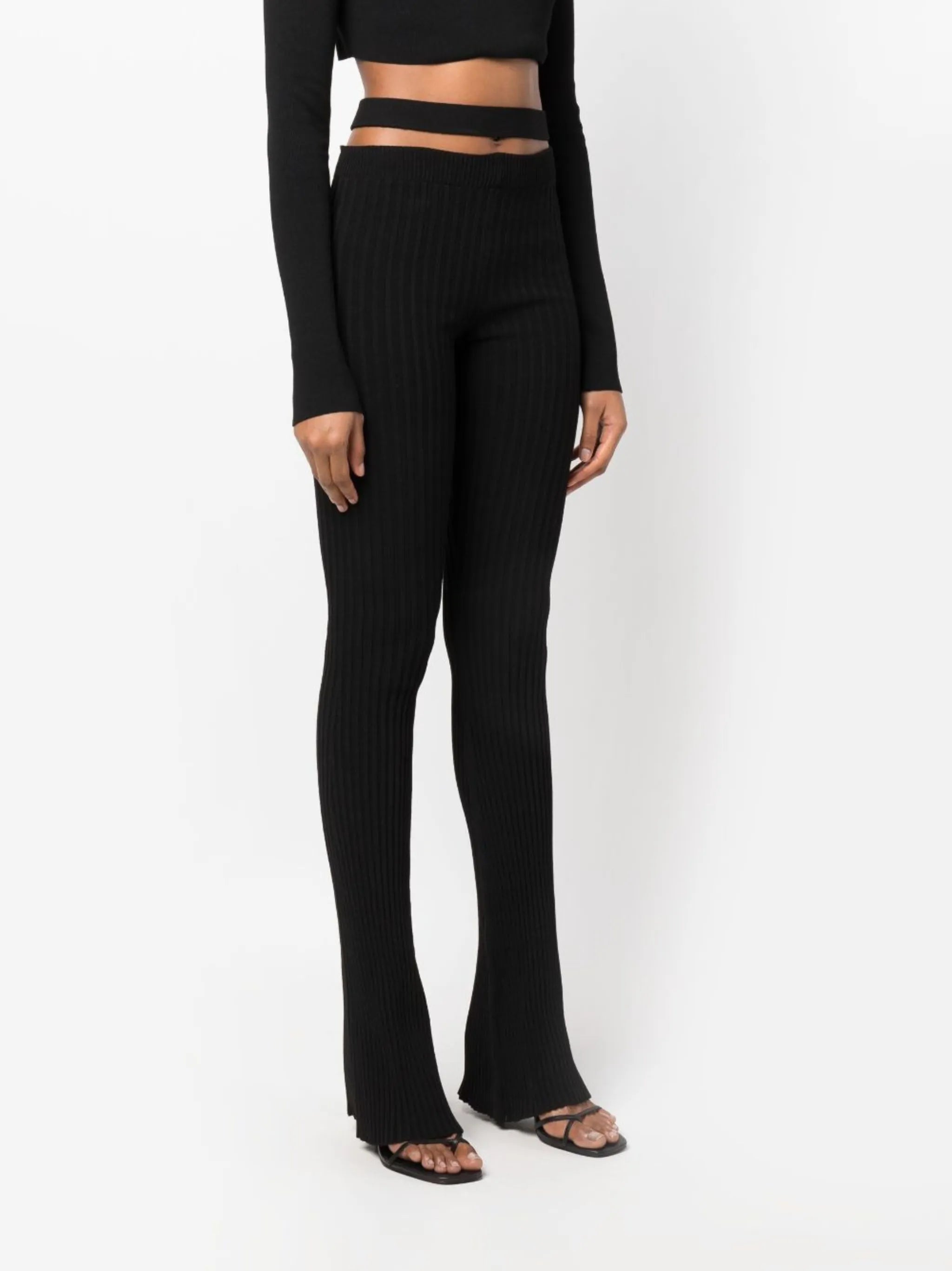 cut-out ribbed-knit flared trousers