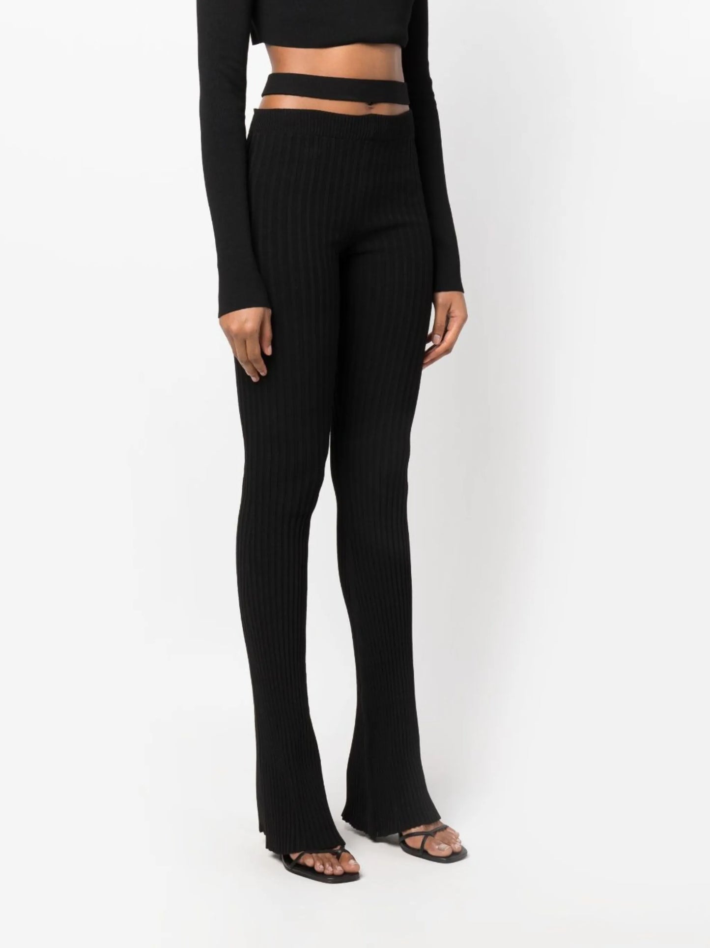 cut-out ribbed-knit flared trousers