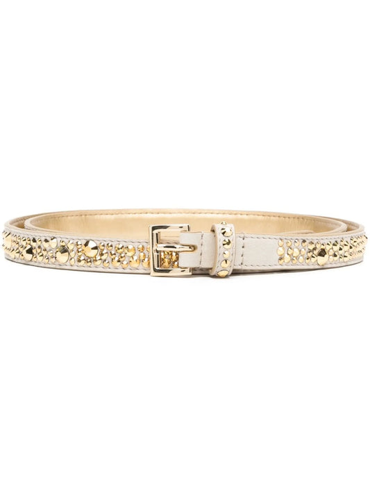 crystal-embellished leather buckle belt